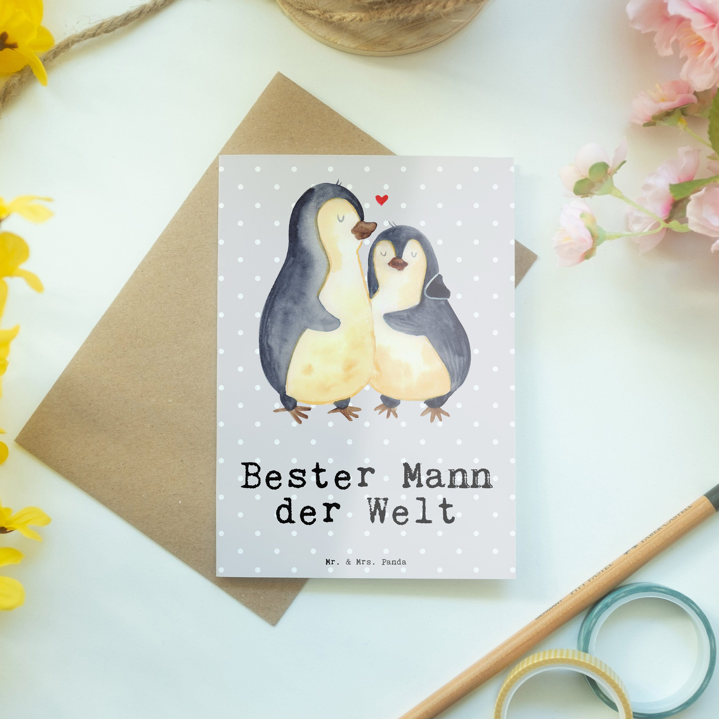 Mrs. Grau Welt - Pastell Mr. & Grußkarte Danke, Bester der Pinguin Mann Geschenk, - Panda Lebens