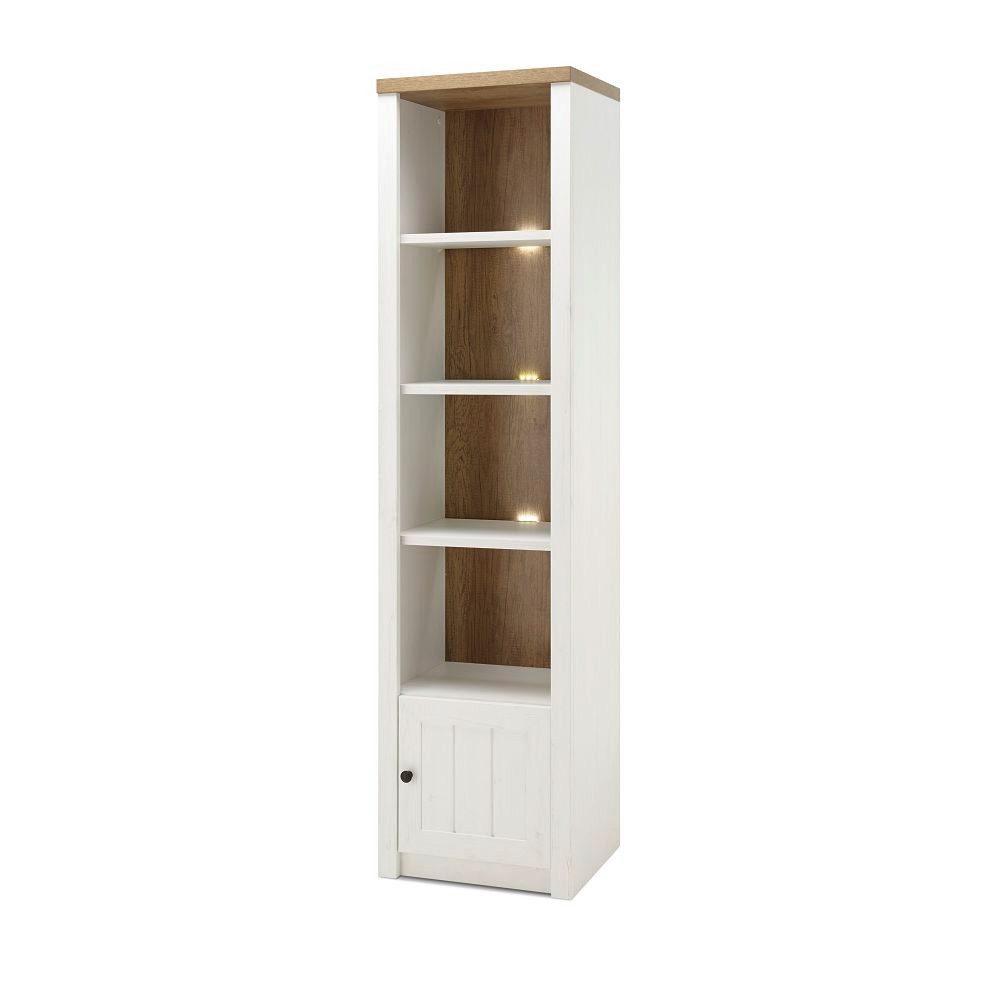 Lomadox Regal PISA-61, Pinie weiß und Eiche hell inkl. Beleuchtung 50/198/43 cm