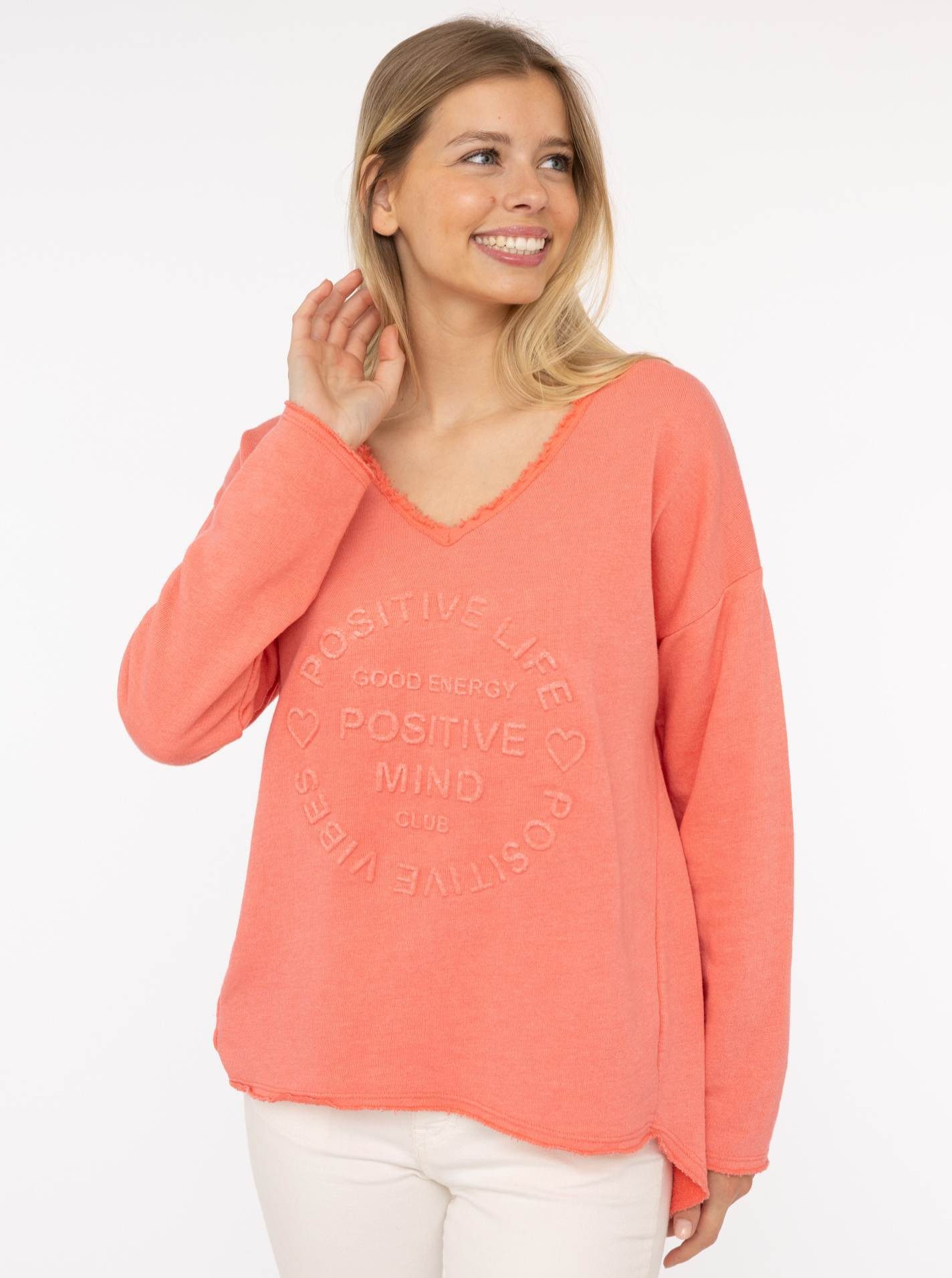Zwillingsherz Sweatshirt "Positive Mind" Mit V-Ausschnitt günstig online kaufen