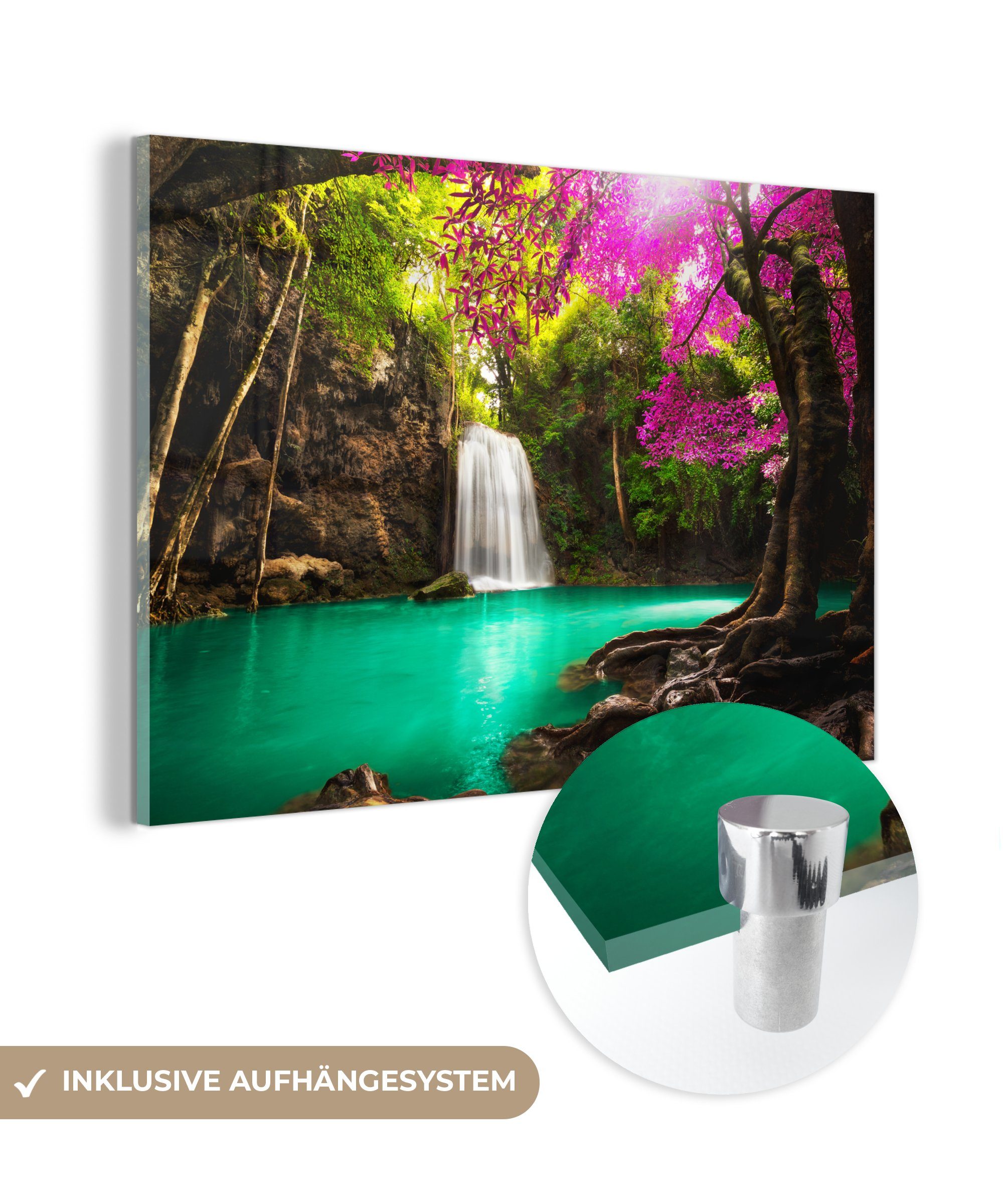 MuchoWow Acrylglasbild Wasserfall - Thailand - Natur, (1 St), Acrylglasbilder Wohnzimmer & Schlafzimmer