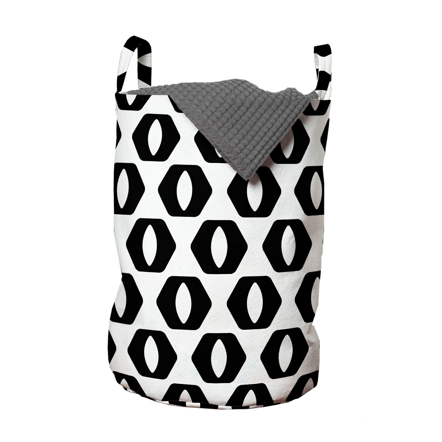 Abakuhaus Wäschesäckchen Wäschekorb mit Griffen Kordelzugverschluss für Waschsalons, Schwarz und weiß monotone Hexagons