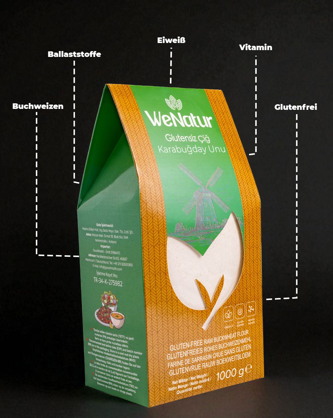 We_Natur Mehl Buchweizenmehl – Glutenfrei, ballaststoffreich & nahrhaft 1kg, 1000 g, Glutenfrei