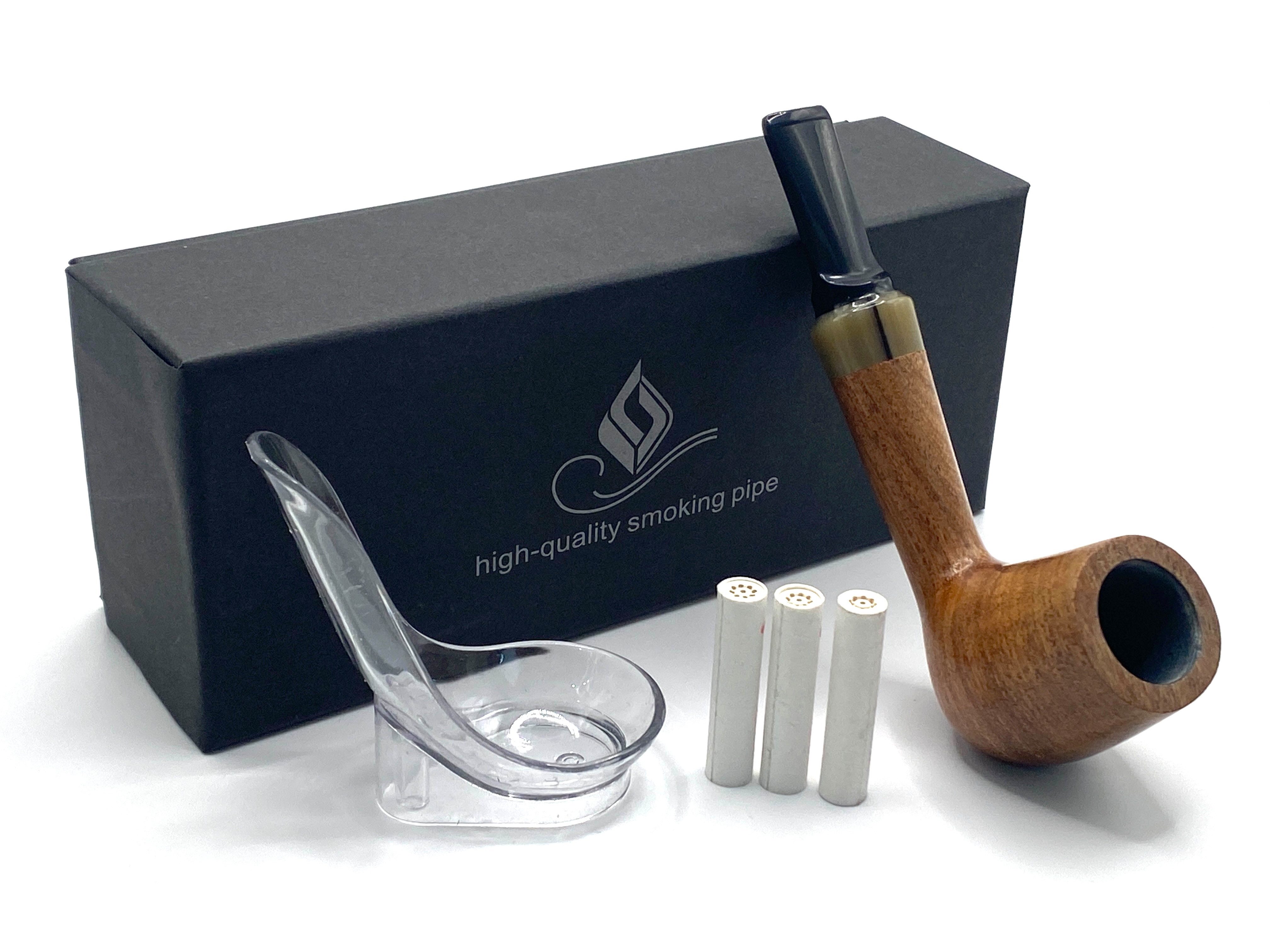 meytrade Handpfeife Redwood Pfeife Mr.Pipe braun poliert 9mm grauer Ring in Geschenkbox, inkl. 3x 9mm Filter, Beutel, Pfeifenständer und Box