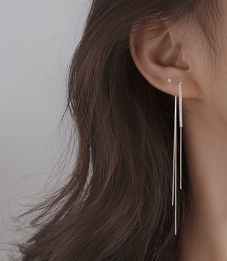 POCHUMIDUU Paar Ohrhänger 925 für Frauen Lange Kette Mädchen, Ohrringe Schlangenkette Ohrringe Silber Rücken Tropfenkette CZ Sterling Quaste
