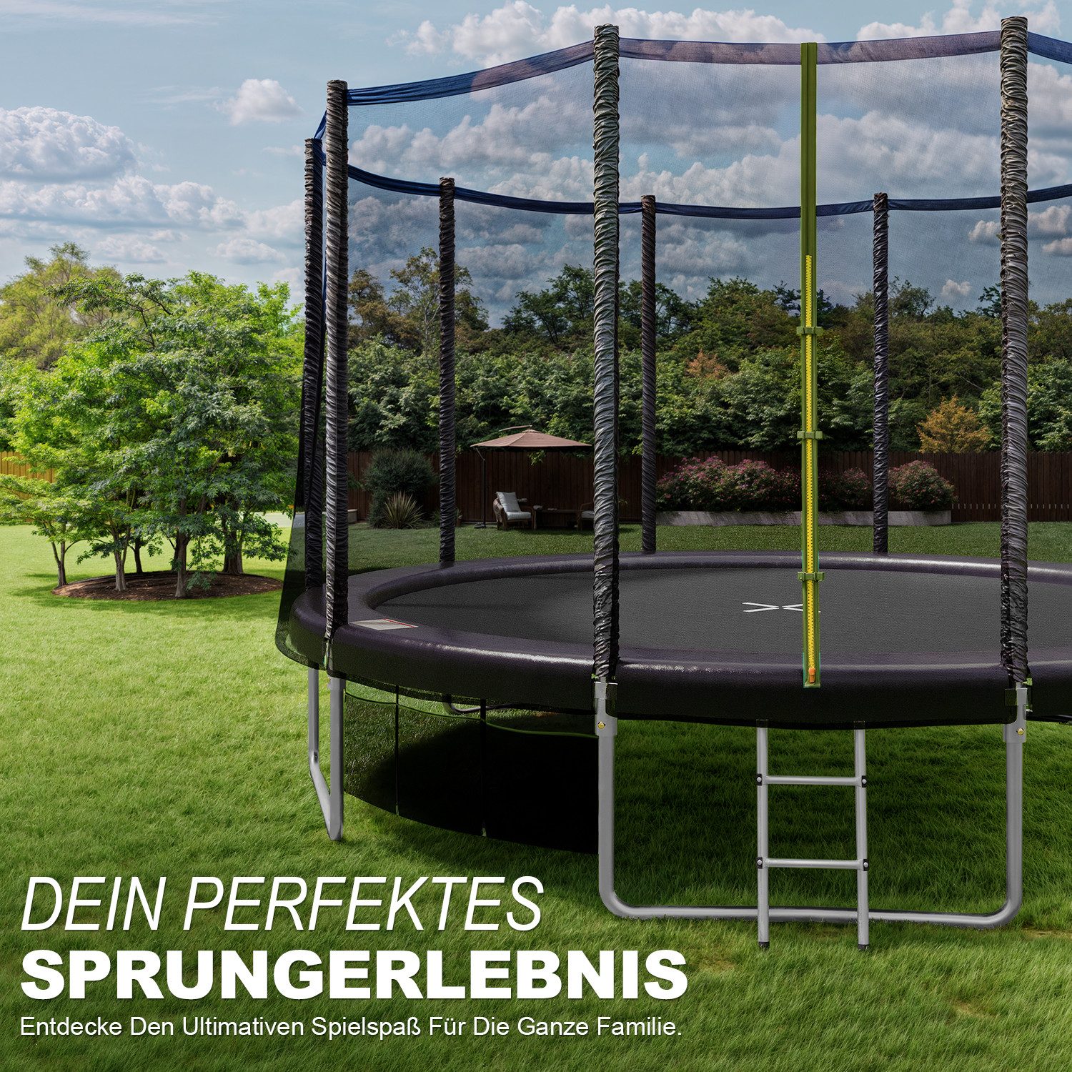 GUNJI Gartentrampolin 183/228/305 cm Garten-Kindertrampolin, max. Belastbarkeit 150KG, Ø 366 cm, (183 cm, (183/ 228/305/366/427 cm, Outdoor-Gartentrampolin mit Sicherheitsnetz, doppelter Schutz mit Schutzmatte)-ostern geschenke)