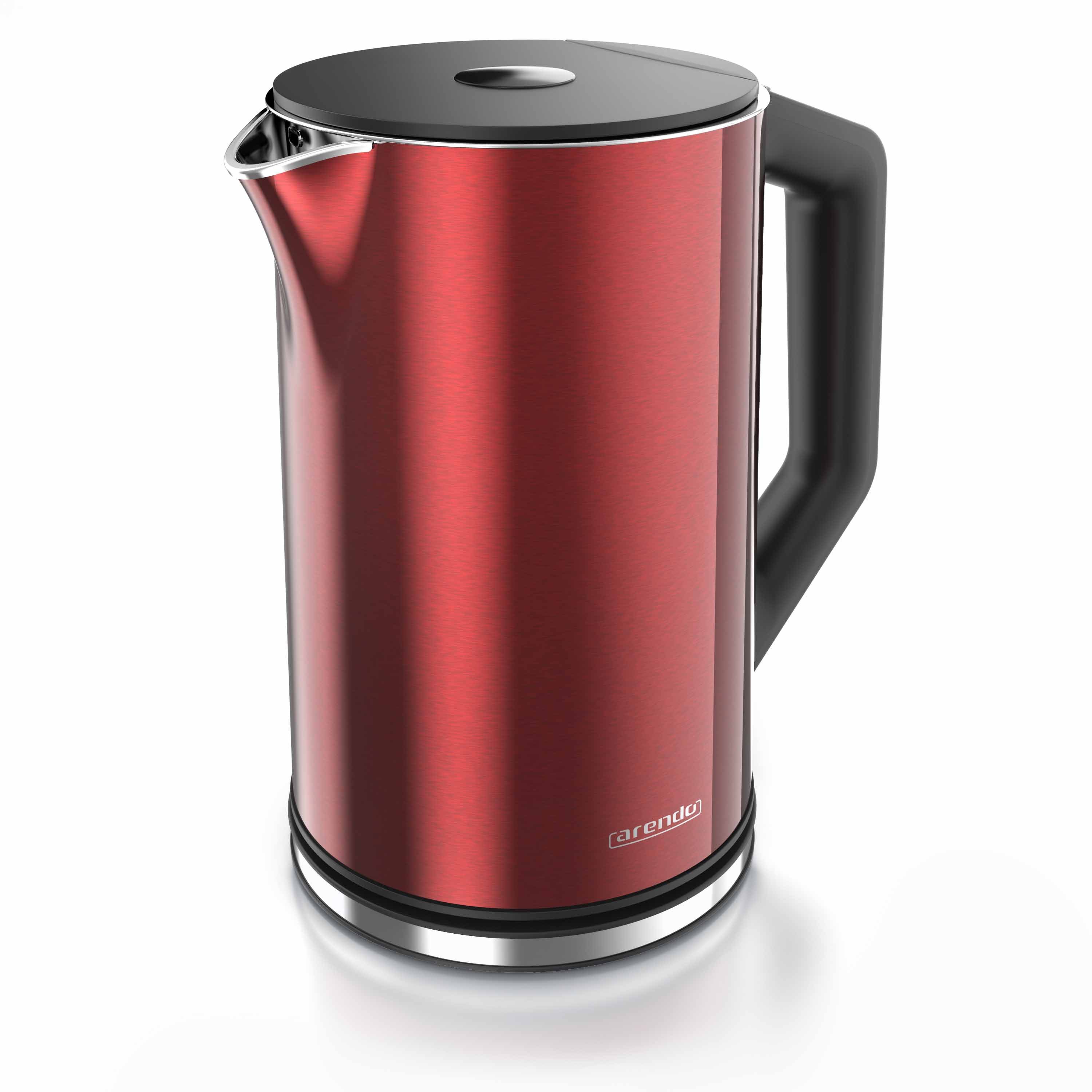 Arendo Wasserkocher aus Edelstahl, Temperatureinstellung 40°–100°C mit Anzeige, Doppelwand, 1,5 l, 2200 W, Teekocher mit Temperaturanzeige, in 5 °C-Schritten einstellbar
