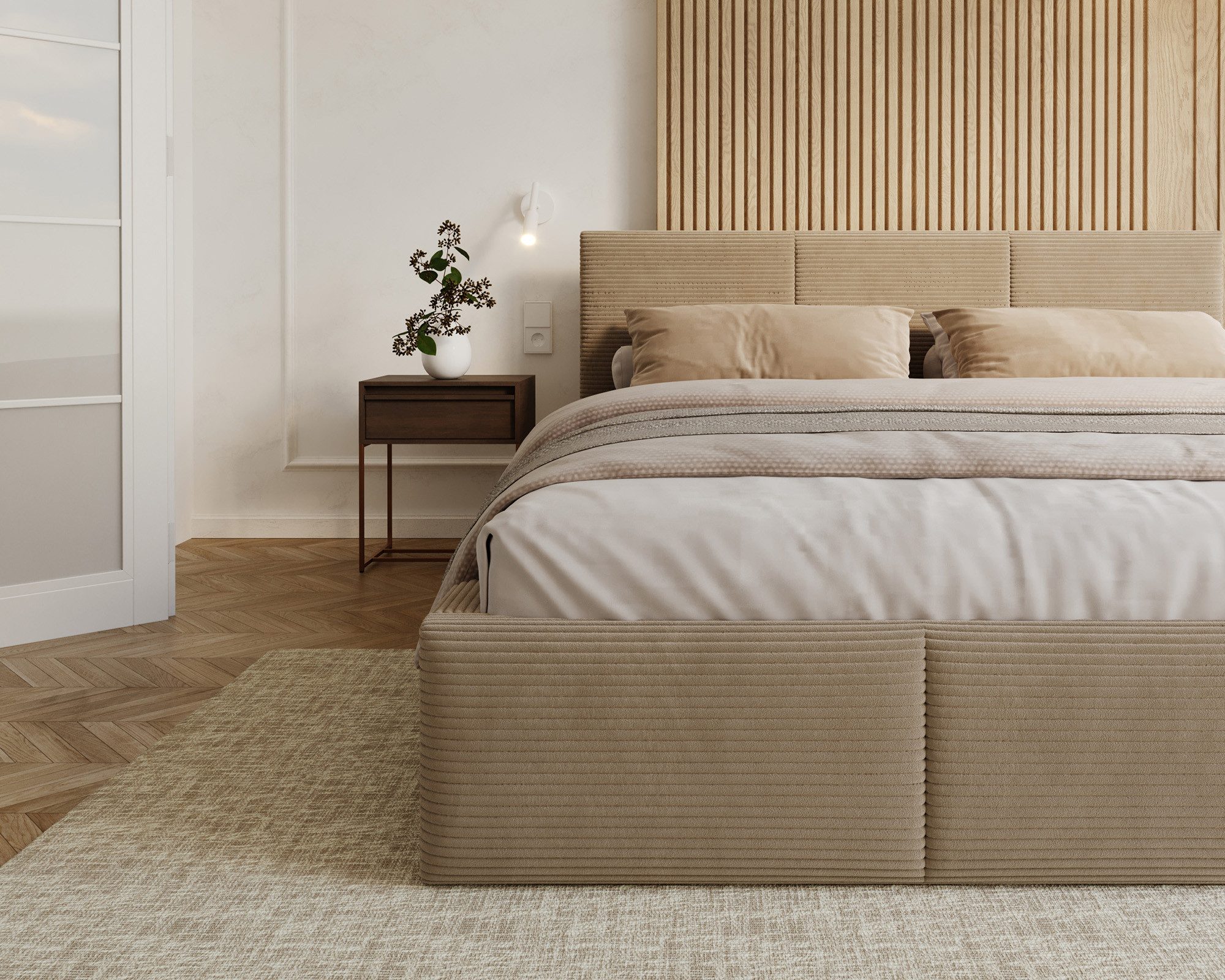 thematys Polsterbett mit Bettkasten & Lattenrost – Stauraumbett Cord 120x200–180x200 (Optional mit 28 cm H3/H4 Taschenfederkern oder 23 cm Taschenfederkern-Matr – Bild 4 von 5