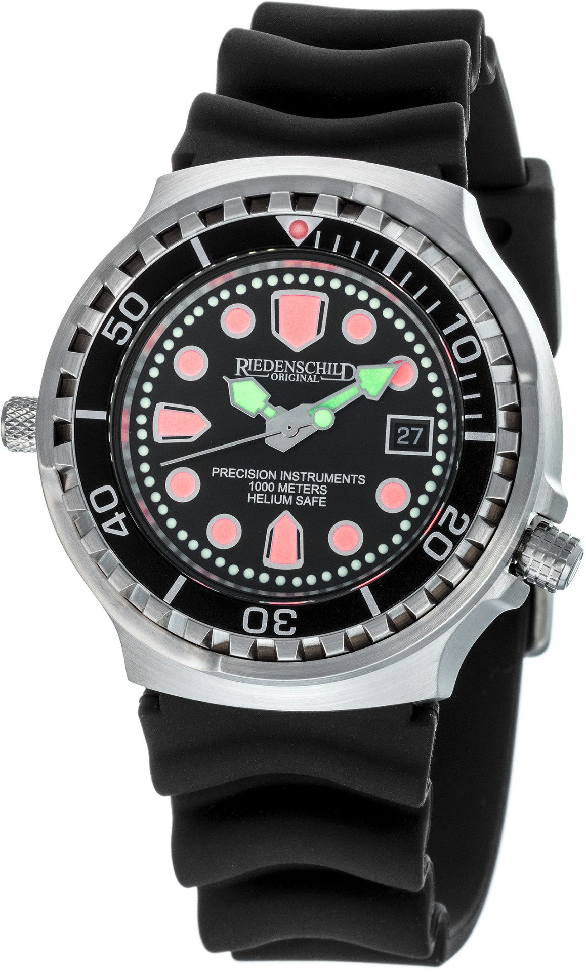 Riedenschild Taucheruhr RS9000-03, 100 ATM Wasserdicht, Silikonarmband, 46 mm, Edelstahlgehäuse, Heliumventil, Saphirglas, Miyota 1S13 Quarzuhrwerk