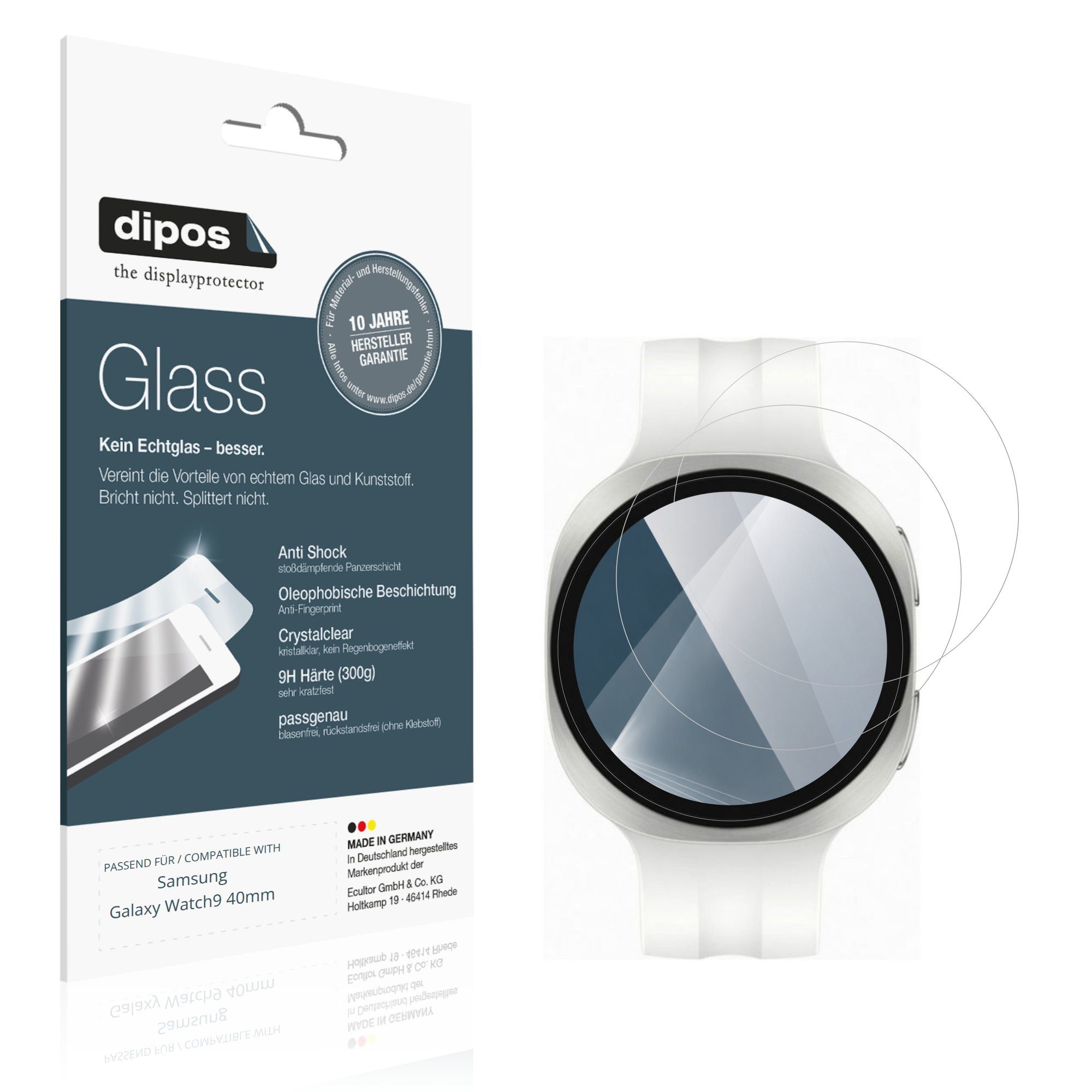 dipos Displayschutzfolie Schutzfolie für Samsung Galaxy Watch9 40mm, 2 Stück, Displayschutz Schutz Folie Made in Germany