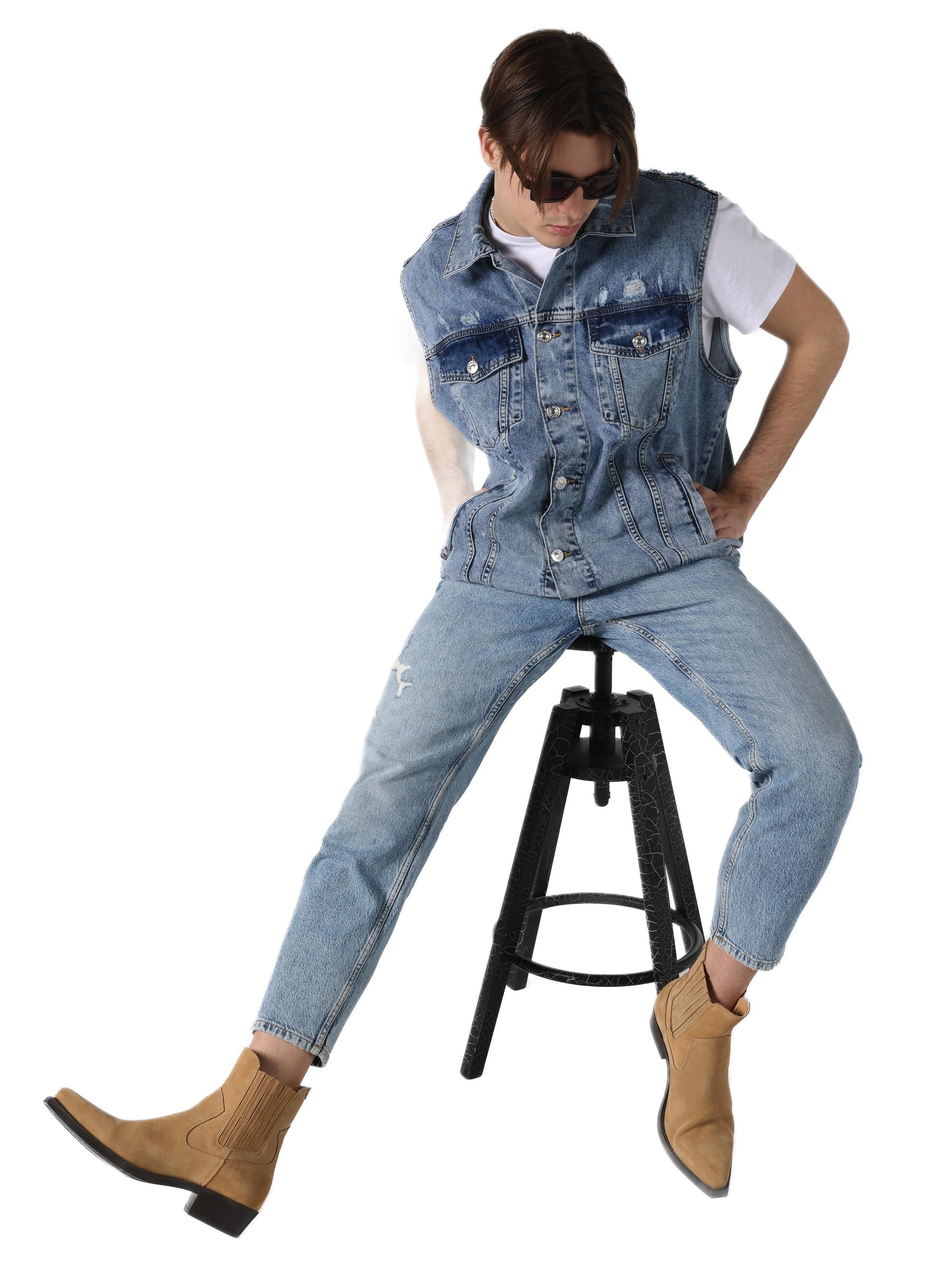 Colins Kleiderstange Entspannt geschnittene blaue Herren-Jeansweste