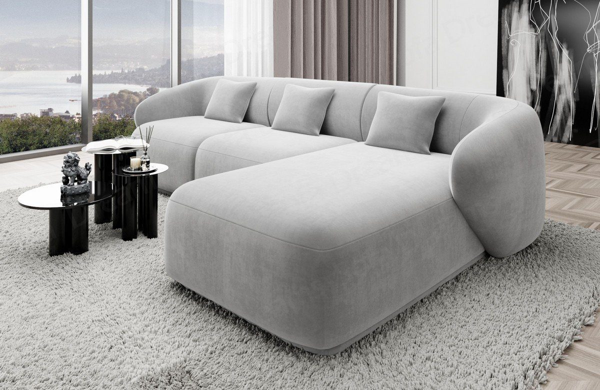 Sofa Dreams Ecksofa Design Couch Polster Samtstoff Sofa Marbella L Form kurz Stoffsofa, Loungesofa mit Ottomane