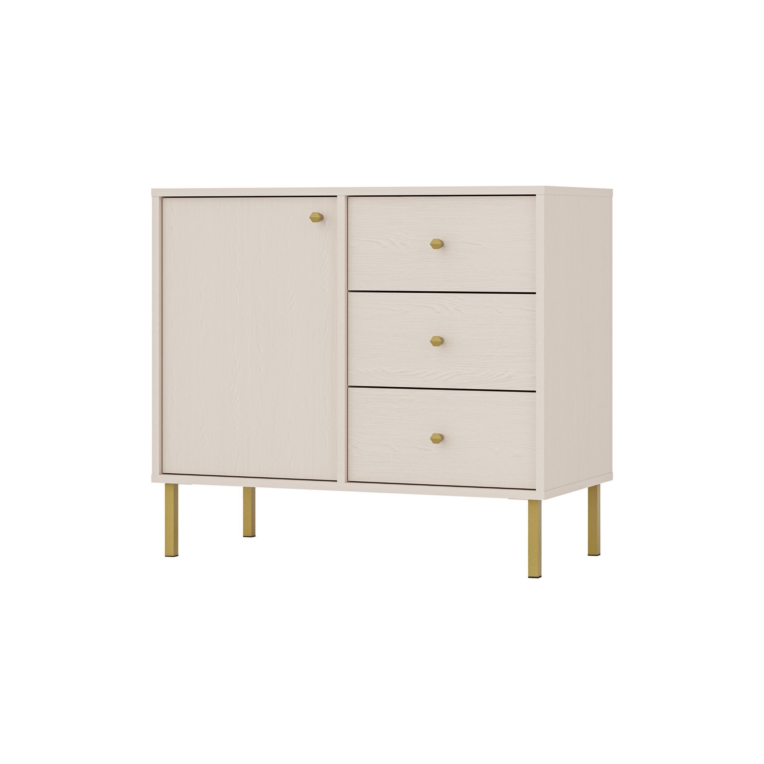 Masseno Kommode TORINO 84 cm Sideboard mit 3 Schubladen und 1 Türen Beige