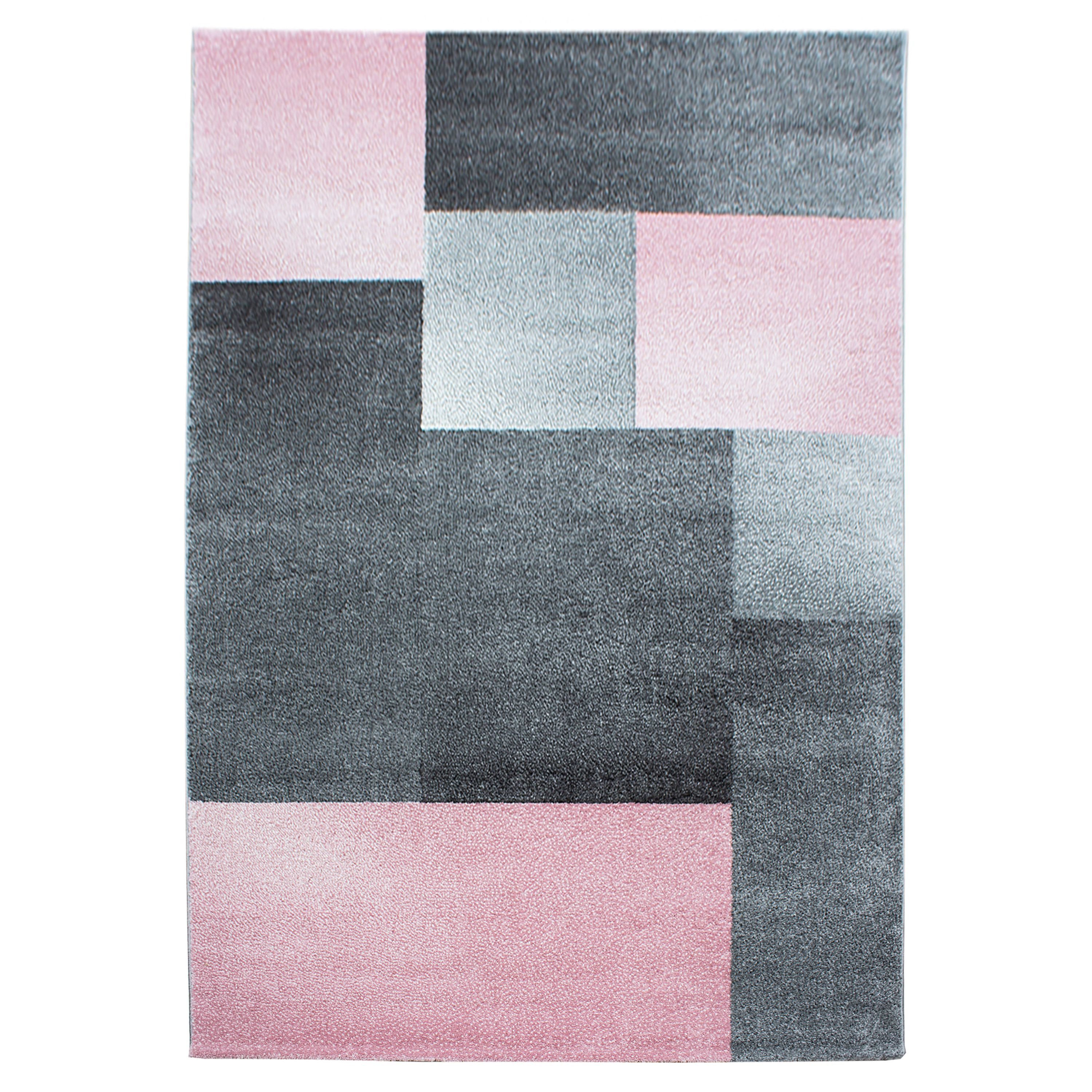 Teppium Teppich Kariert Design, Rechteckig, Höhe: 11 mm, Kurzflor Teppich Wohnzimmer Kariert Design Rosa Teppich im modern Stil