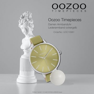 OOZOO Quarzuhr Oozoo Damen Armbanduhr Timepieces, Damenuhr rund, extra groß (ca. 48mm) Lederarmband, Fashion-Style