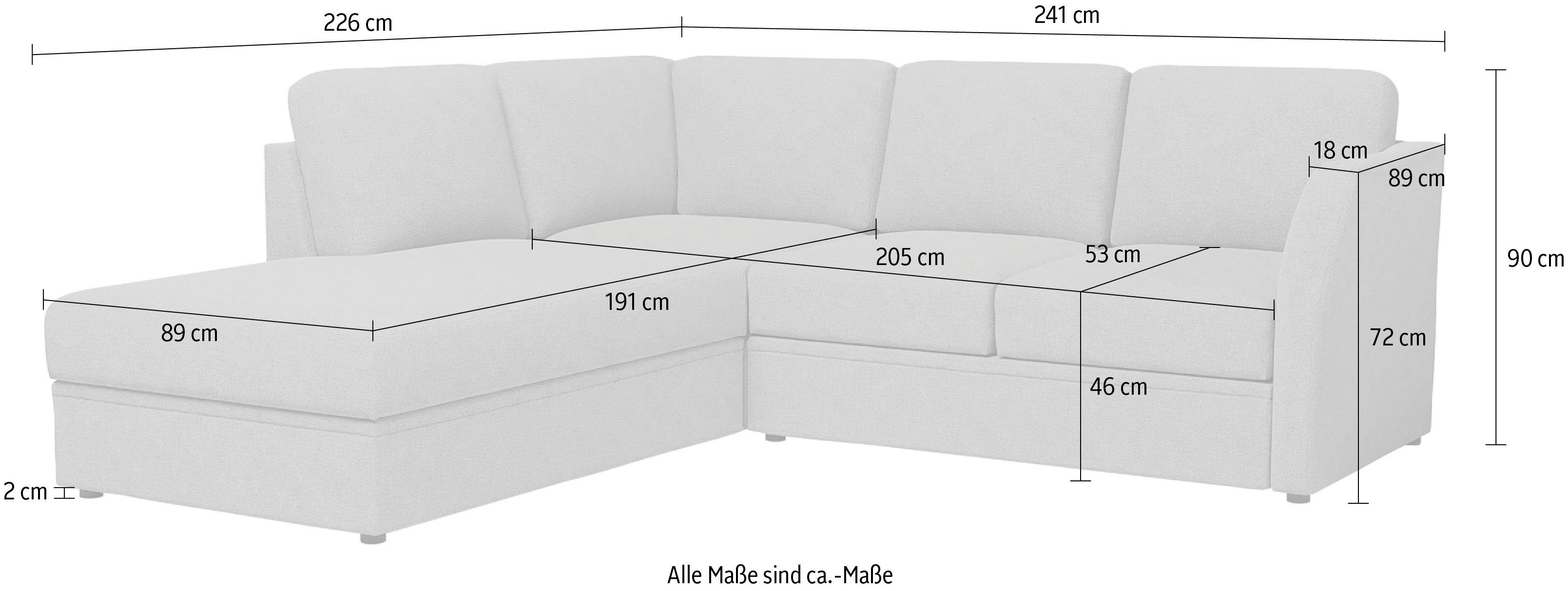 Home affaire Ecksofa Lavars, mit Stauraum, in verschiedenen Bettfunktion zwei Bezugsqualitäten und