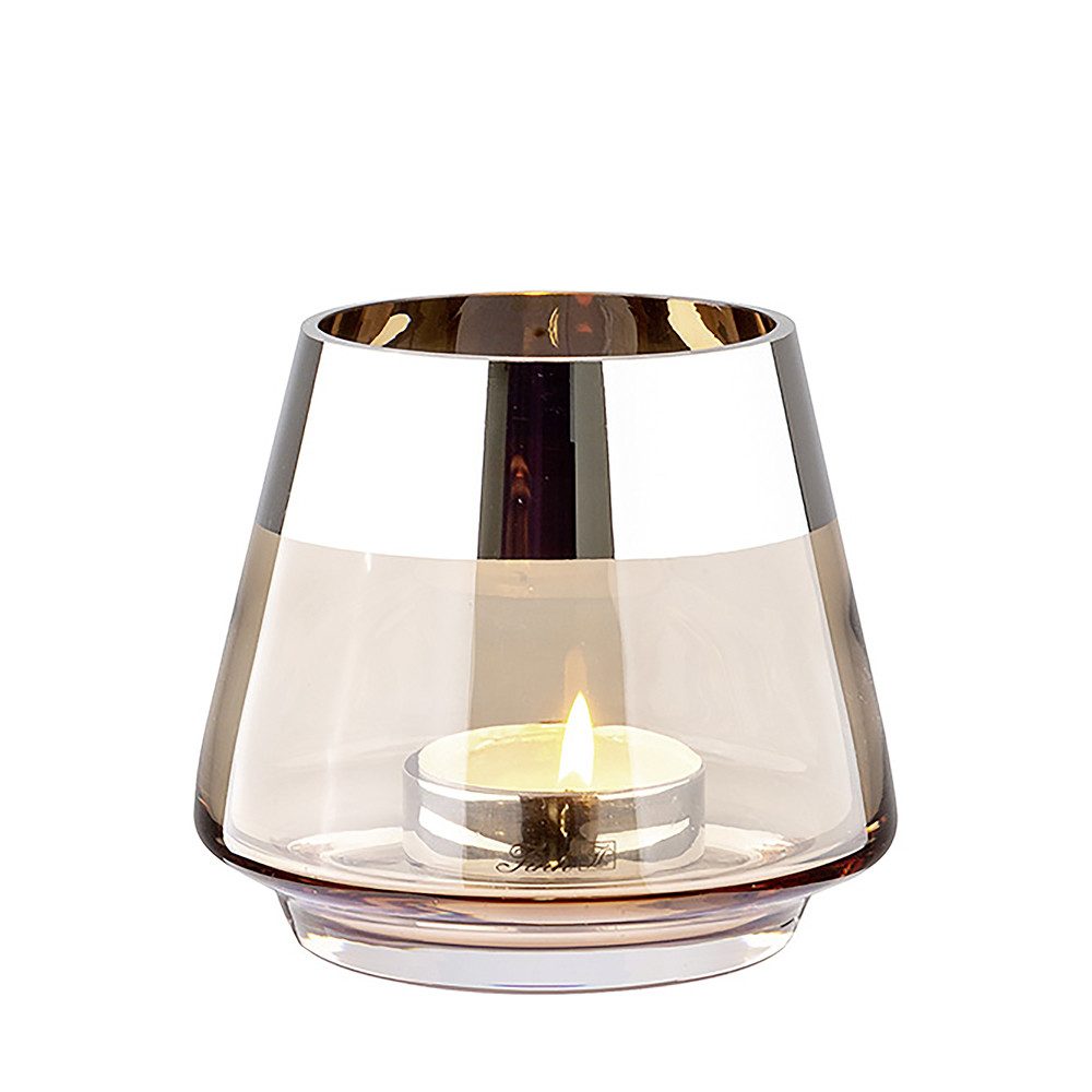 Fink Teelichthalter JONA Teelichthalter - H.13cm x D.15cm - Glas/Silberfolie - sand/silber (Teelichtglas - Teelichtkerzenhalter), Windlicht Kerzenhalter: Eleganter Kerzenleuchter für Stumpenkerzen