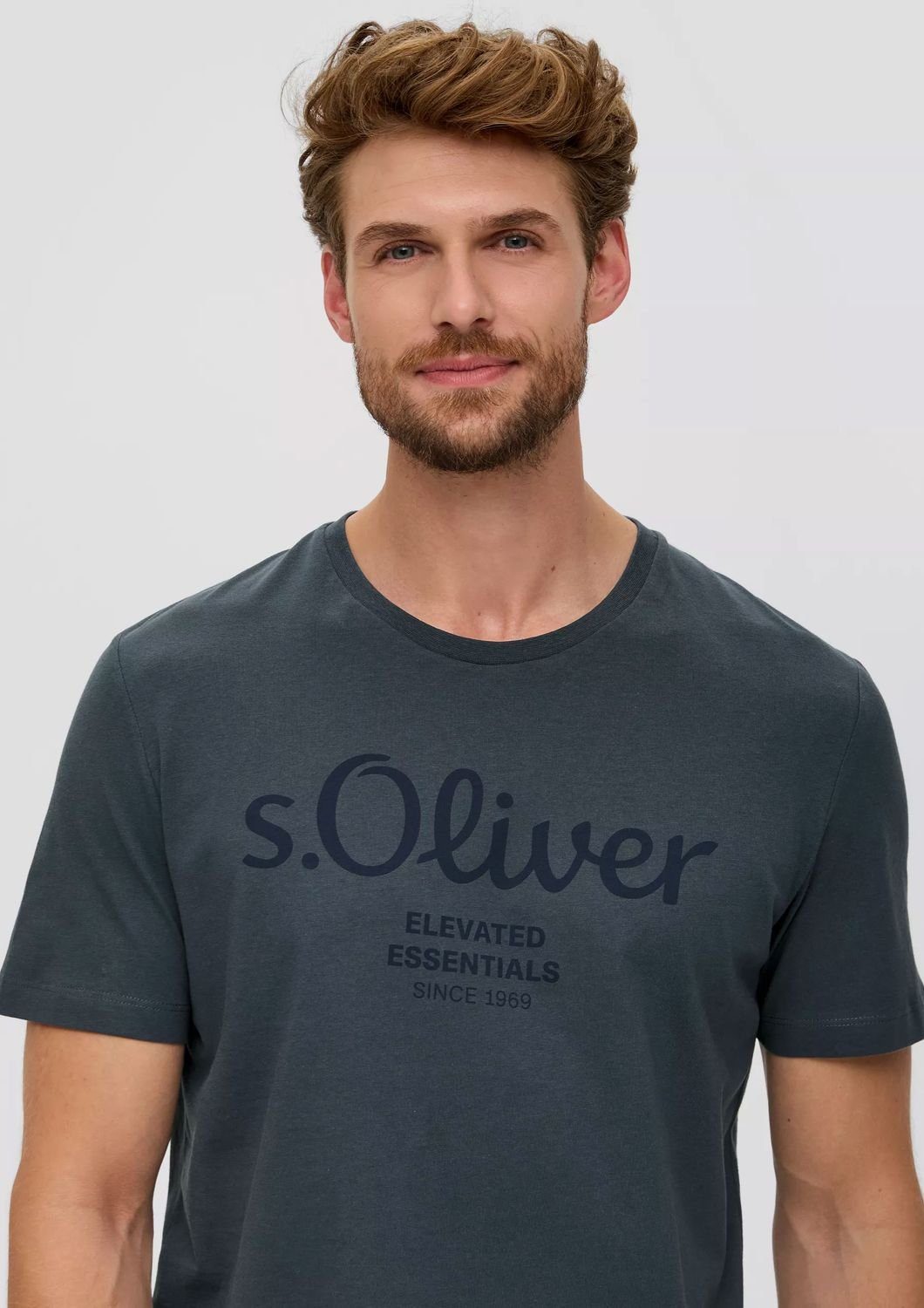 2er (2-tlg) T-Shirt Anthrazit im kurzarm, s.Oliver Pack Logo-Aufdruck Rundhals-Ausschnitt, mit