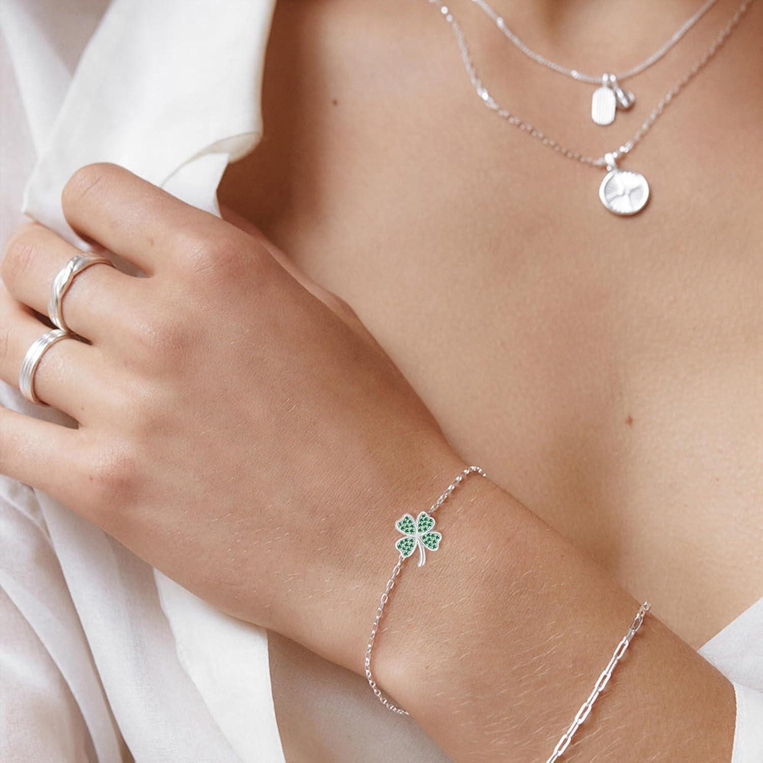 LuxusKollektion Freundschaftsarmband Armband Damen Silber Gold Kleeblatt Geschenk Freundin green leaf