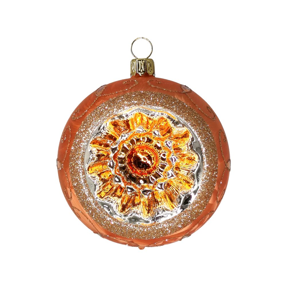 Schatzhauser Weihnachtsbaumkugel Reflexkugel Spitzenbordüre Mandarine orange Eis (1 St), mundgeblasen, handbemalt | Weihnachtskugeln