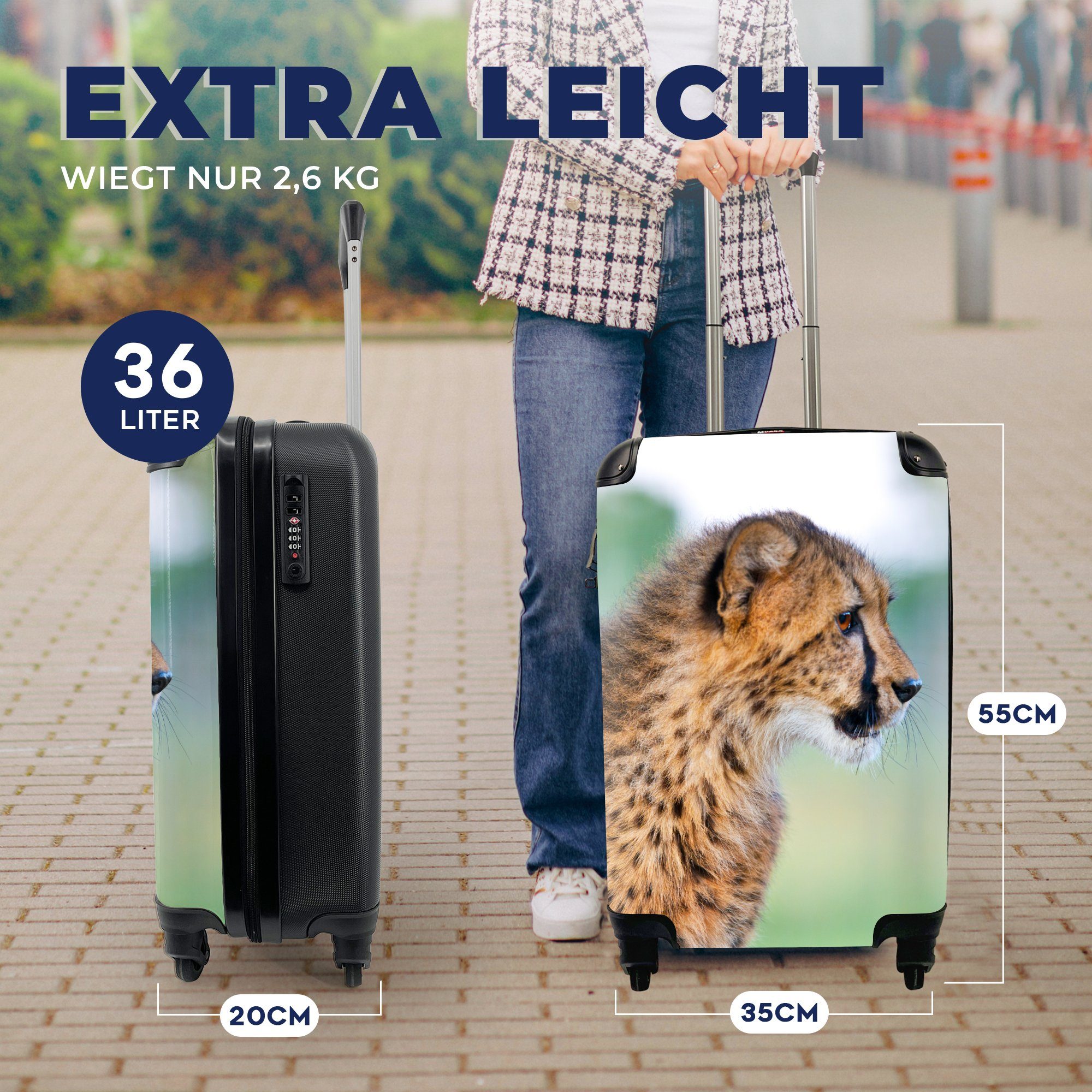 MuchoWow Handgepäckkoffer Leopard - - Handgepäck Haar, für Trolley, rollen, Kopf Ferien, 4 Reisetasche Rollen, mit Reisekoffer