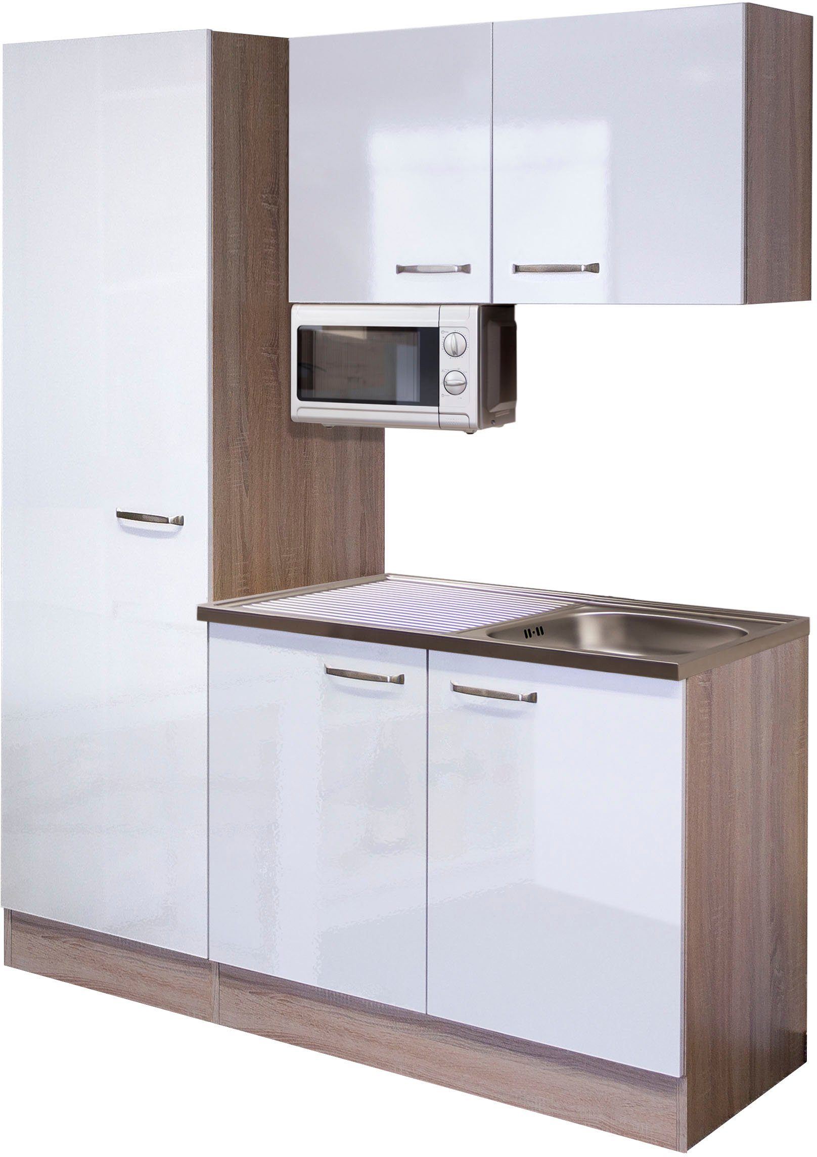 Flex-Well Küchenzeile Florenz, Gesamtbreite 150 cm, mit großem Vorratsschrank und Mikrowelle