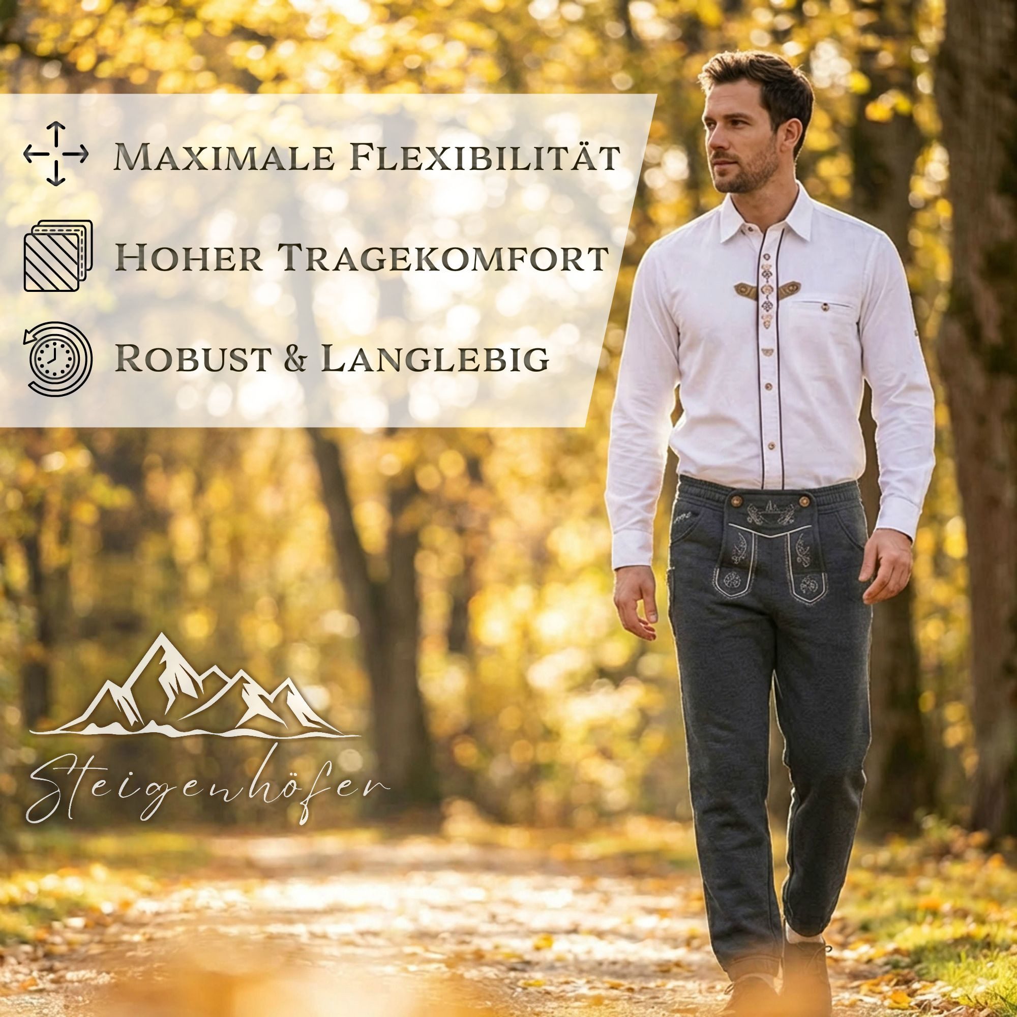 Steigenhöfer Manufaktur Trachtenhose Lange Jogginghose mit Kordelzug im Lederhosen Look - Marius Jogging Lederhose Herren Tracht - Für dein Oktoberfest Herren Outfit