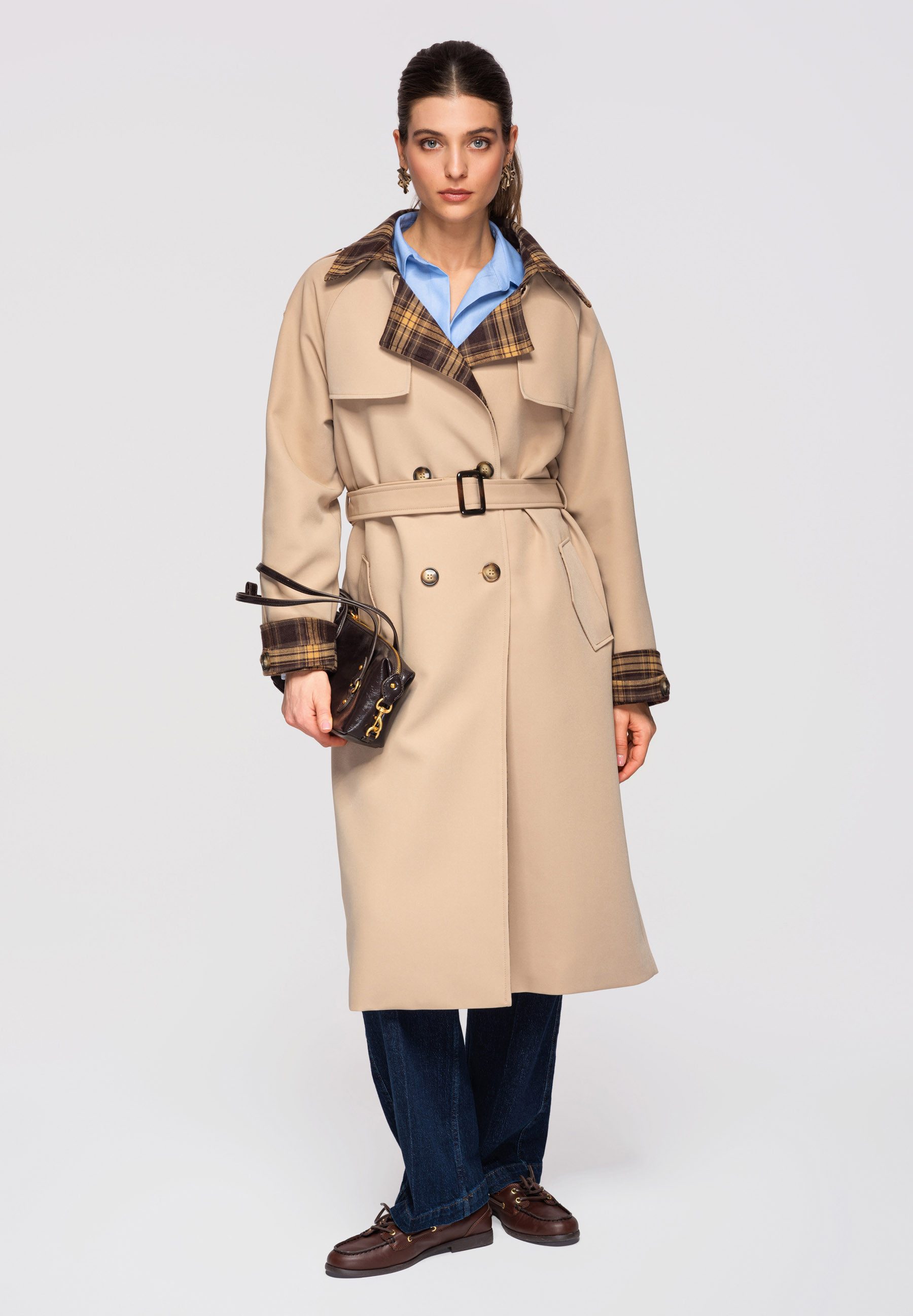 OMBRE Trenchcoat Damen Trenchcoat Klassisch Elegant (kein Set, 1-tlg) Kontrastfutter