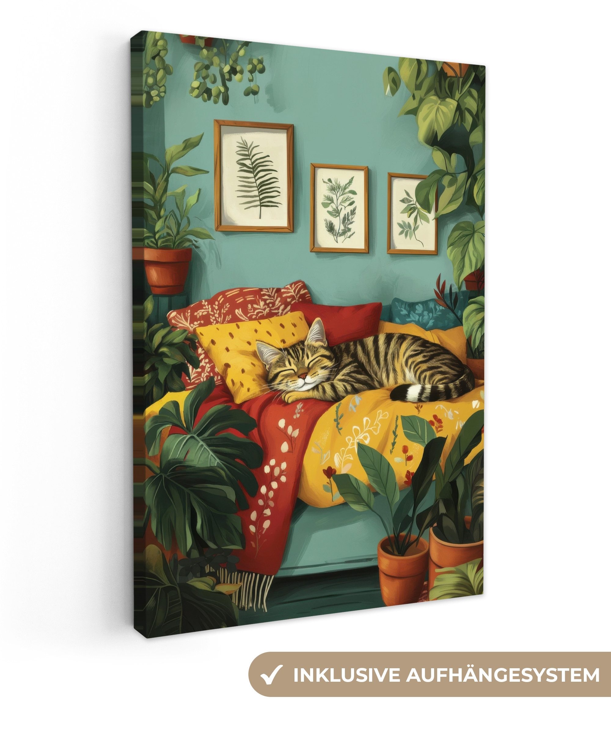 OneMillionCanvasses® Leinwandbild Katze - Pflanzen - Grün, Fotodruck (1 St) günstig online kaufen