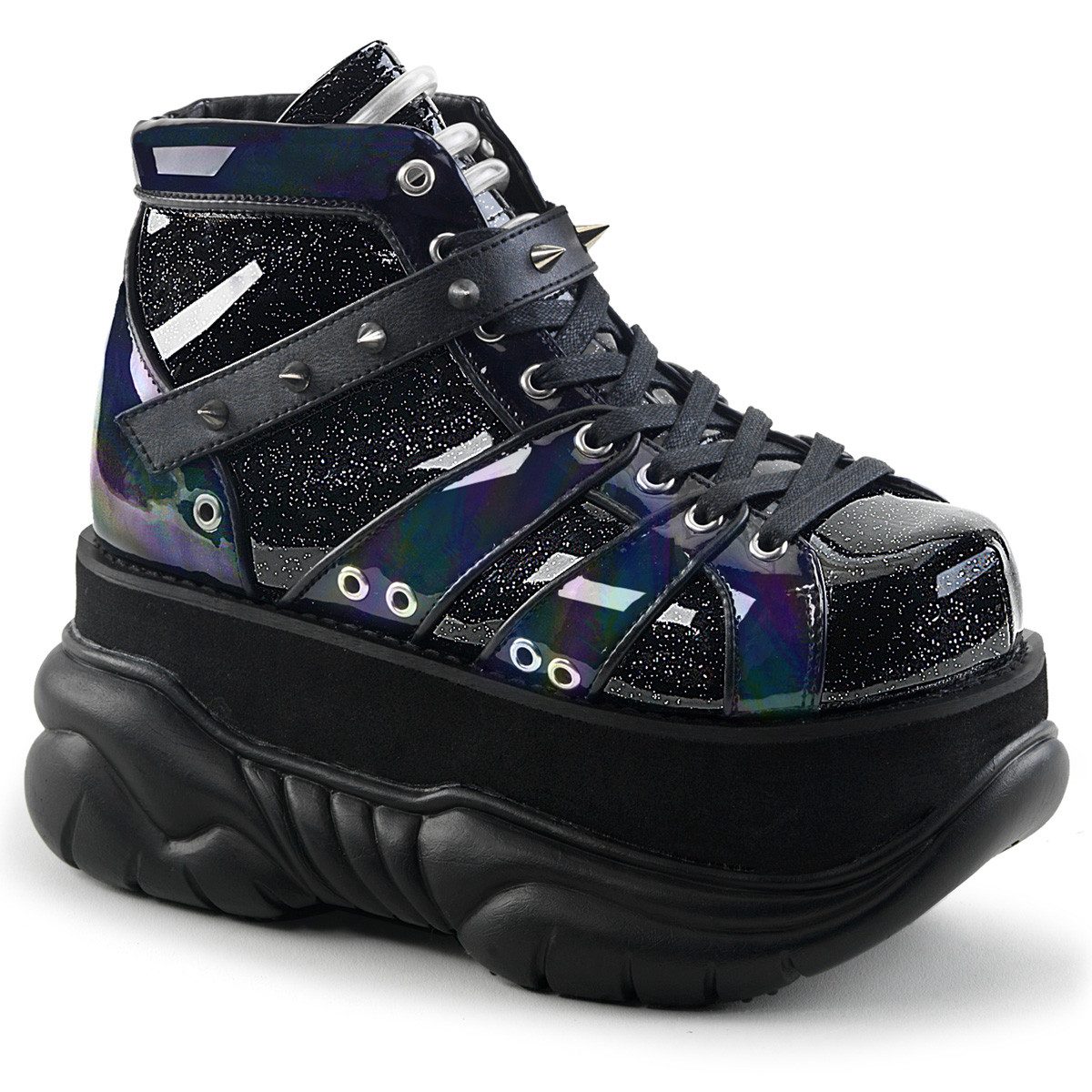 DemoniaCult Sale NEPTUNE-100 DemoniaCult Unisex Plateauschuhe schwarz silber Glitt High-Heel-Stiefel