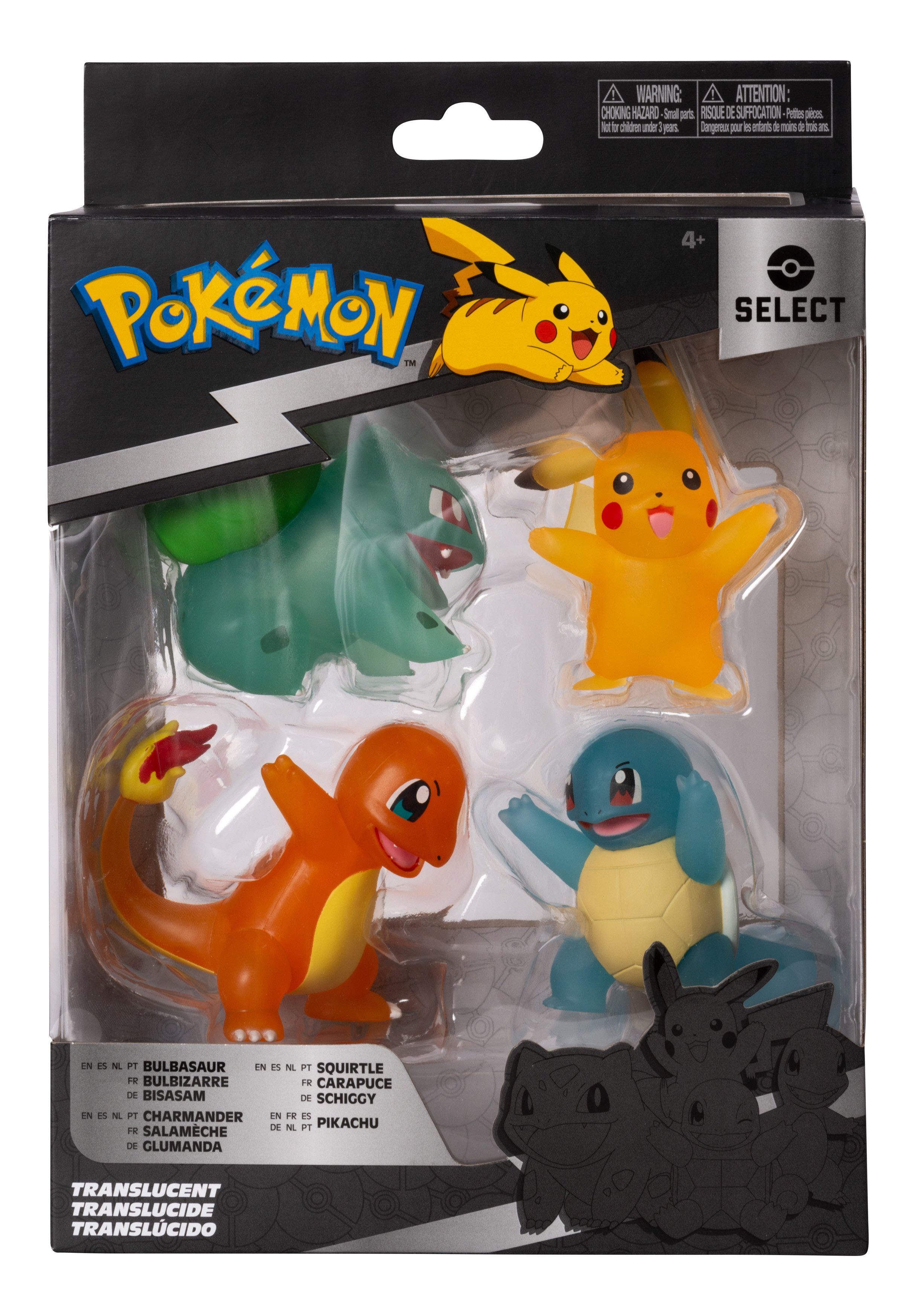 Jazwares Spielfigur Pokémon - Select Battle Figur 4er Pack - Bisasam, Glumanda, Pikachu &