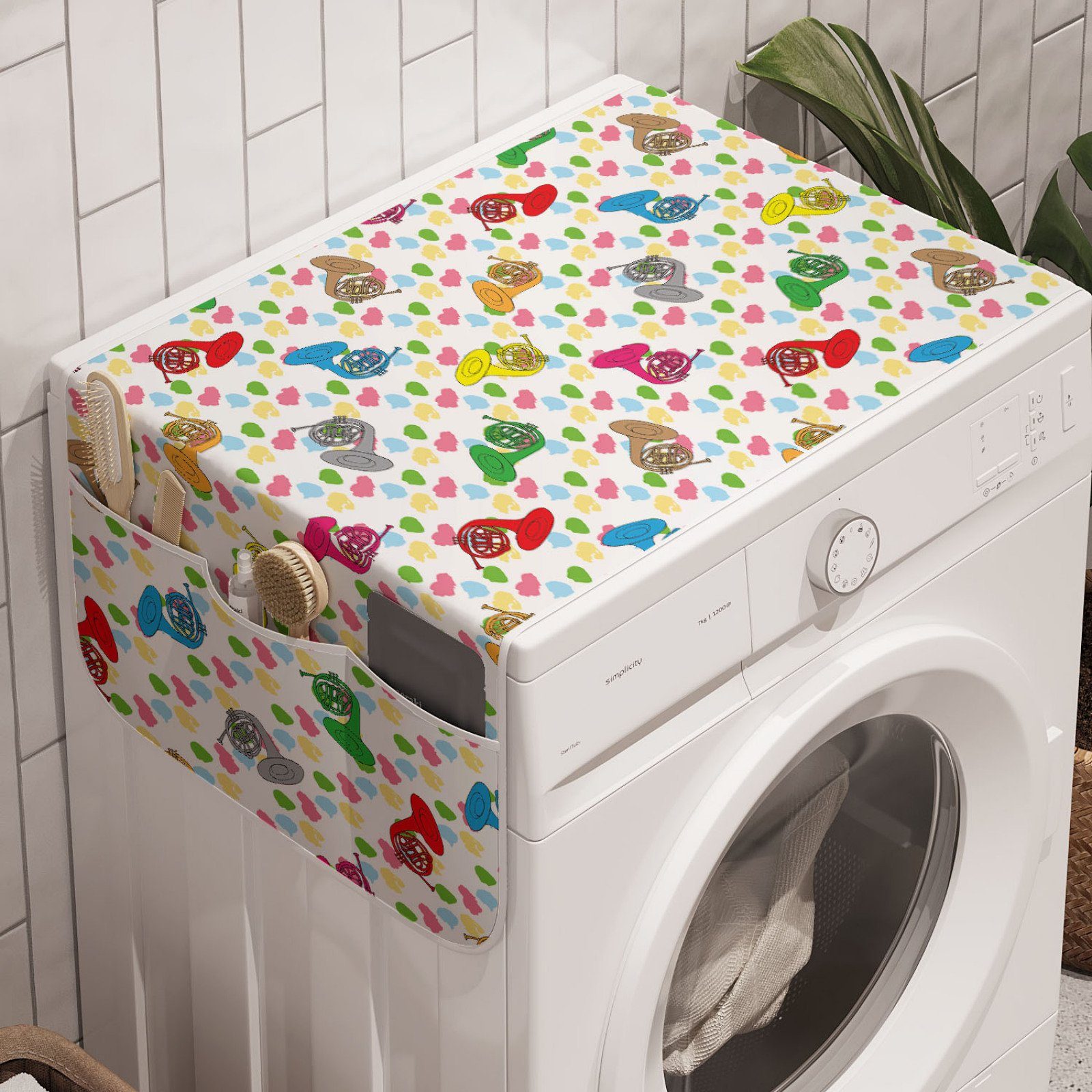 Abakuhaus Badorganizer Anti-Rutsch-Stoffabdeckung für Waschmaschine und Trockner, Bunt Instrumente Farbe Blots