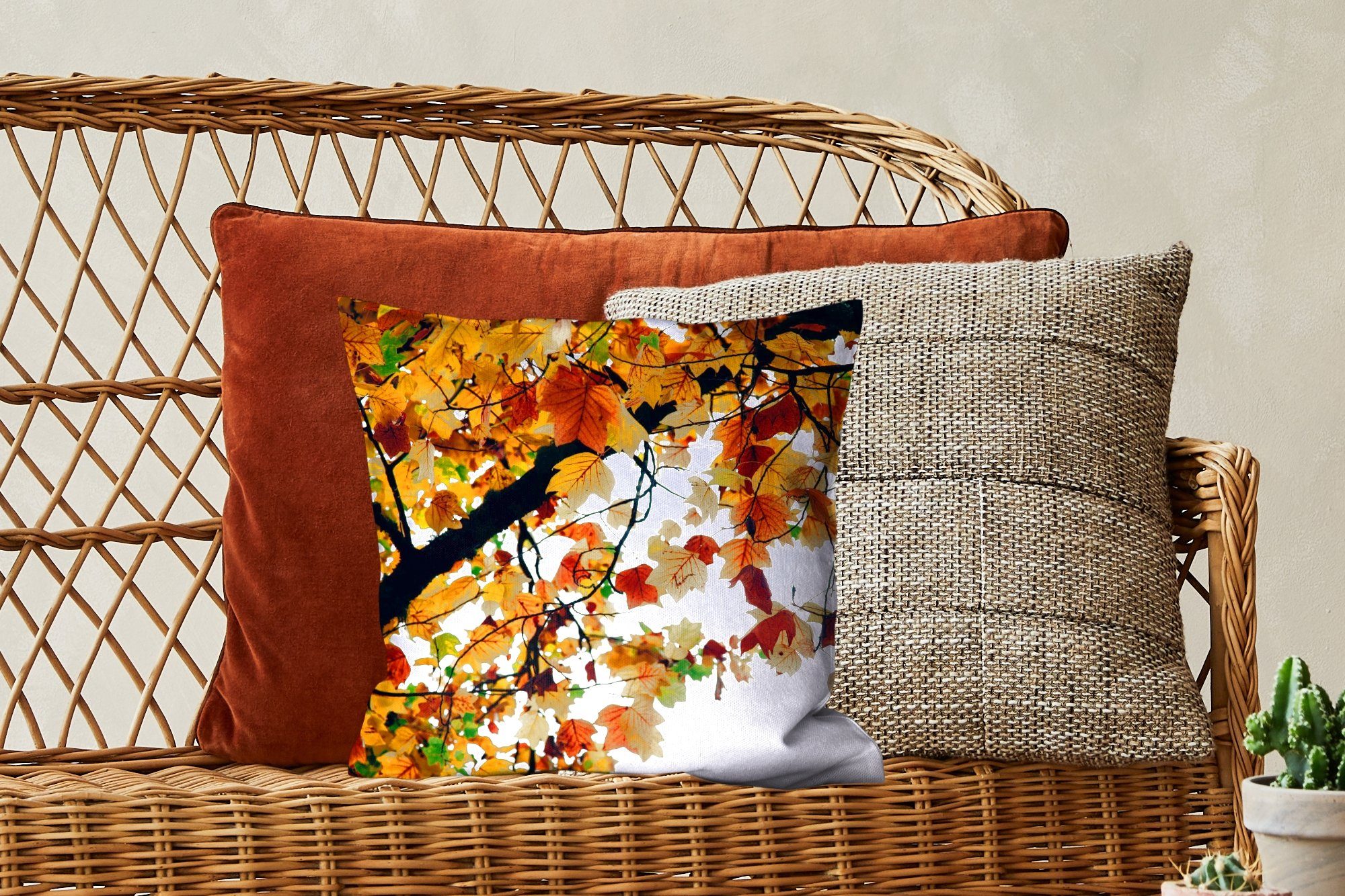Bäume - Wohzimmer, Herbstblätter Zierkissen für mit Natur, Füllung Deko, Schlafzimmer, Sofakissen - MuchoWow Dekokissen