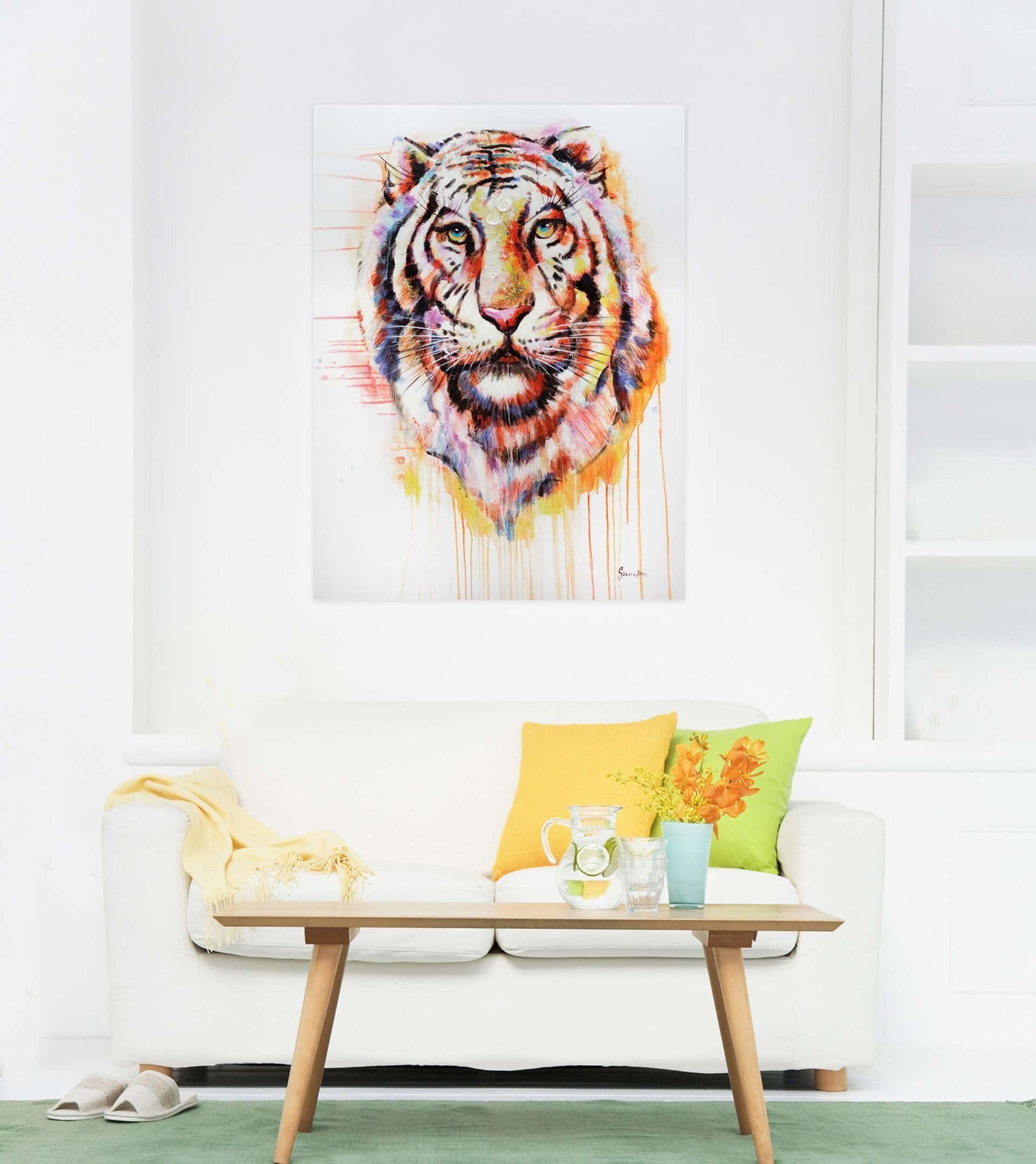 100% KUNSTLOFT cm, Wohnzimmer Wandbild HANDGEMALT Gemälde Leinwandbild 75x100 Königstiger