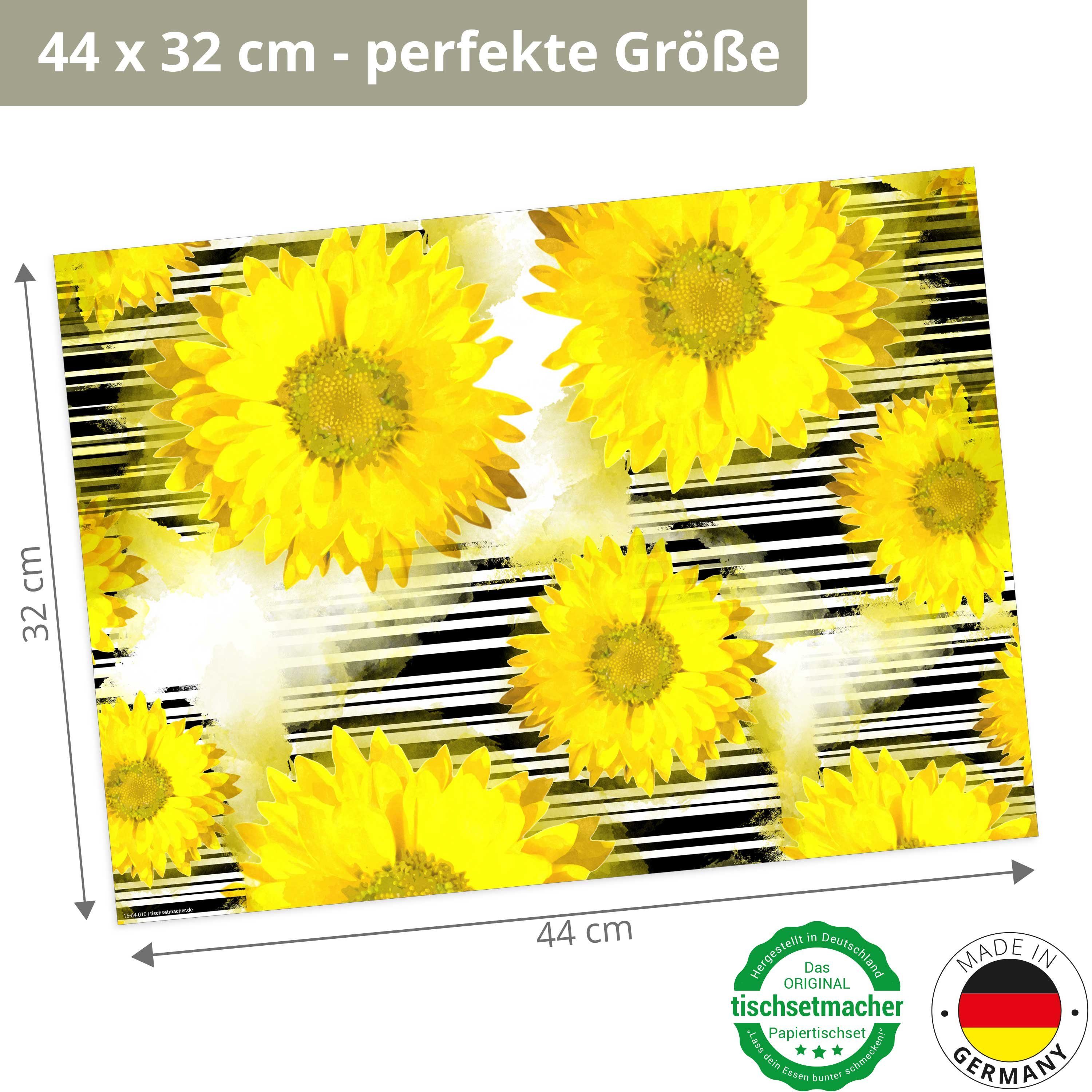 Platzset, Tischset Frühling, Made x Tischsetmacher, (aus Ostern / 32 in & Naturpapier Germany 12-St., 44 Blumen, cm Aufbewahrungsmappe, in gelb-weiß)