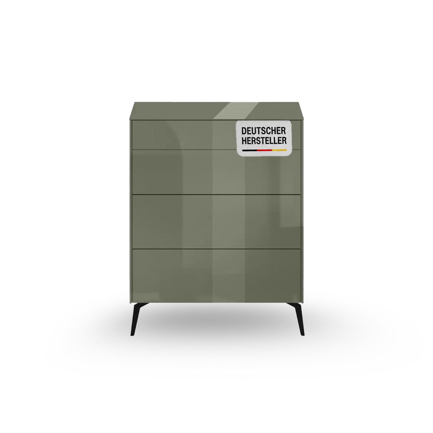 Storado Kommode Colors 82×89–102×42cm, Kommode mit 3 Schubladen, Farbe wählbar, Grifflose Optik mit Push-to-open, Glasfronten und Metallfüßen
