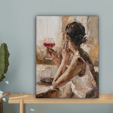 OneMillionCanvasses® Leinwandbild Leinwandgemälde - Ölgemälde - Frau - Wein, Braun, Beige (1 St), Leinwand Bilder für Wohnzimmer Schlafzimmer 30x40 cm