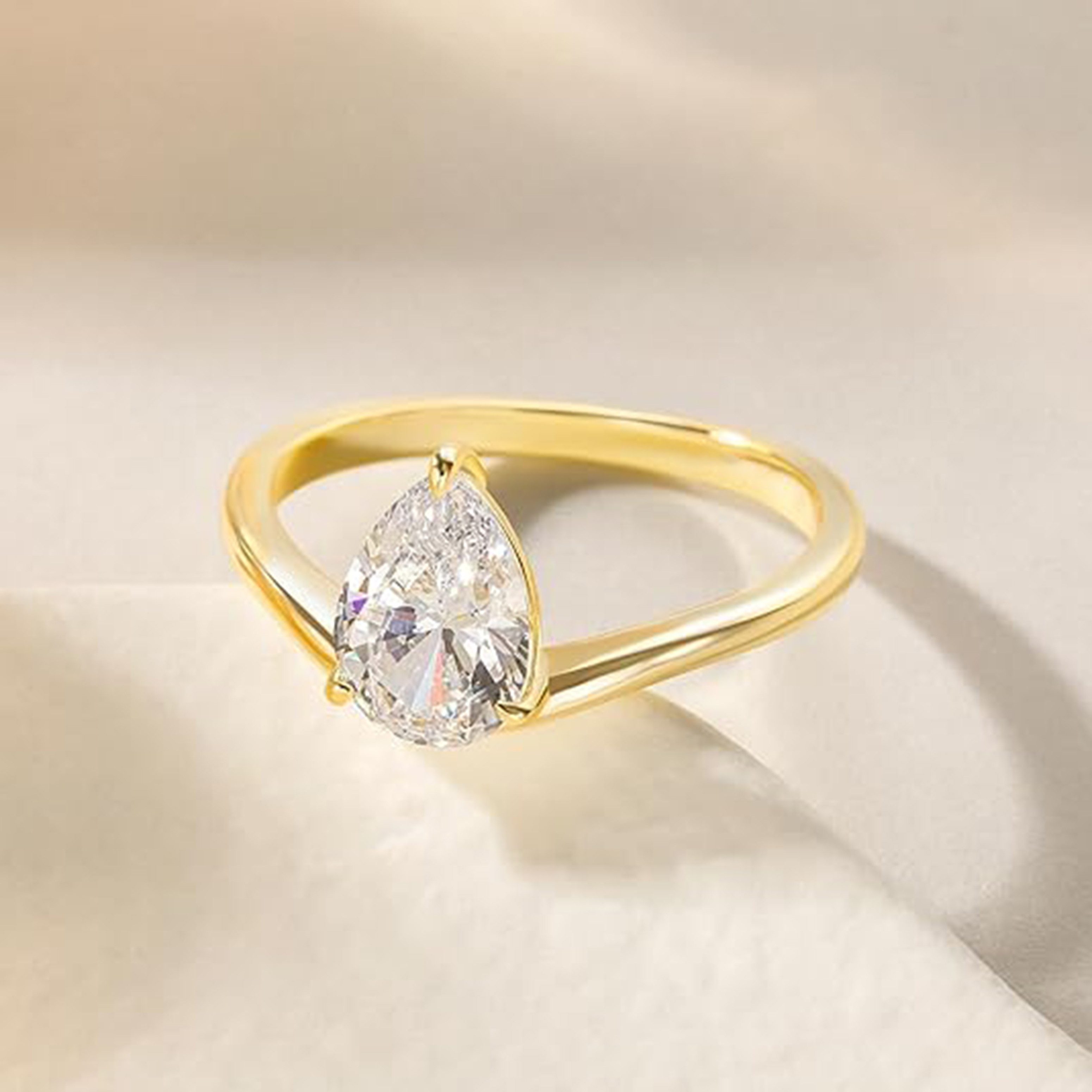 Jumpeak Verlobungsring 585 Gold, 2ct Diamant Birnenförmiger Schliff, Diamantring für Damen, D,vs1,2EX,IGI Zertifikat,Damenring,Geschenk zum Jahrestag