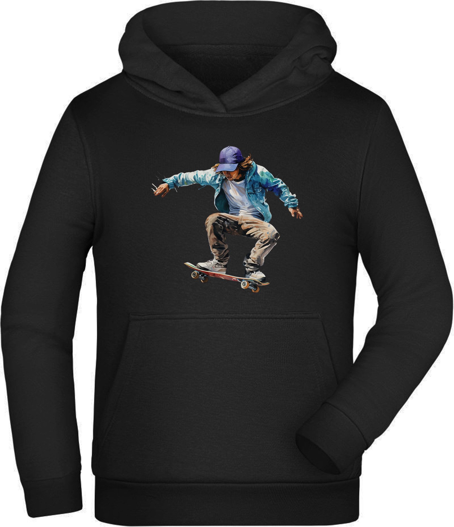 Hoodie Kinder Kapuzensweatshirt - springender Skateboarder in Ölfarben