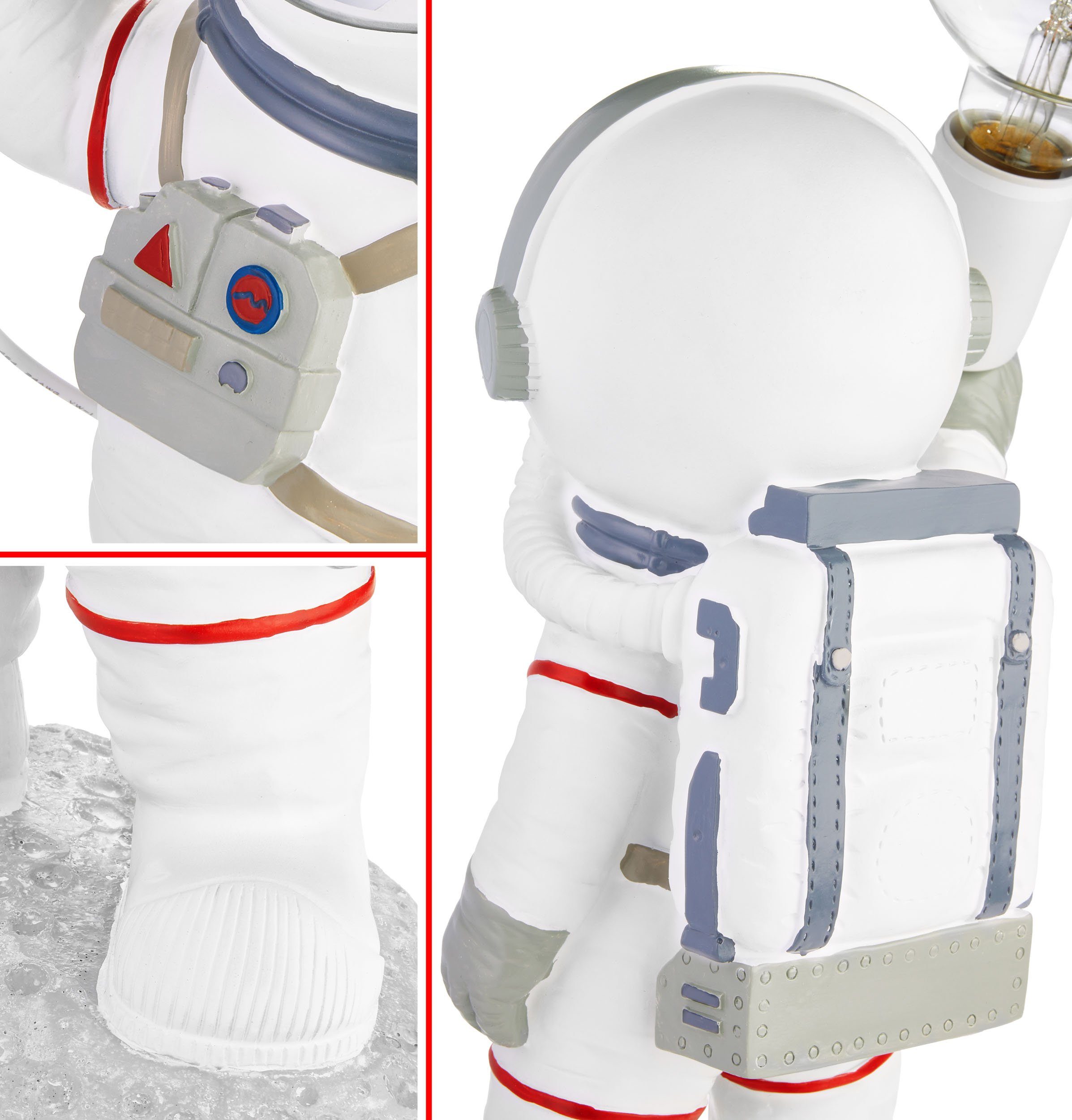 BRUBAKER Nachttischlampe Astronauten Tischlampe - 40 cm Weltraum Nachttischlampe, mit E27 Fassung und USB-C Stecker, ohne Leuchtmittel, Handbemalte Raumfahrt De – Bild 5 von 5