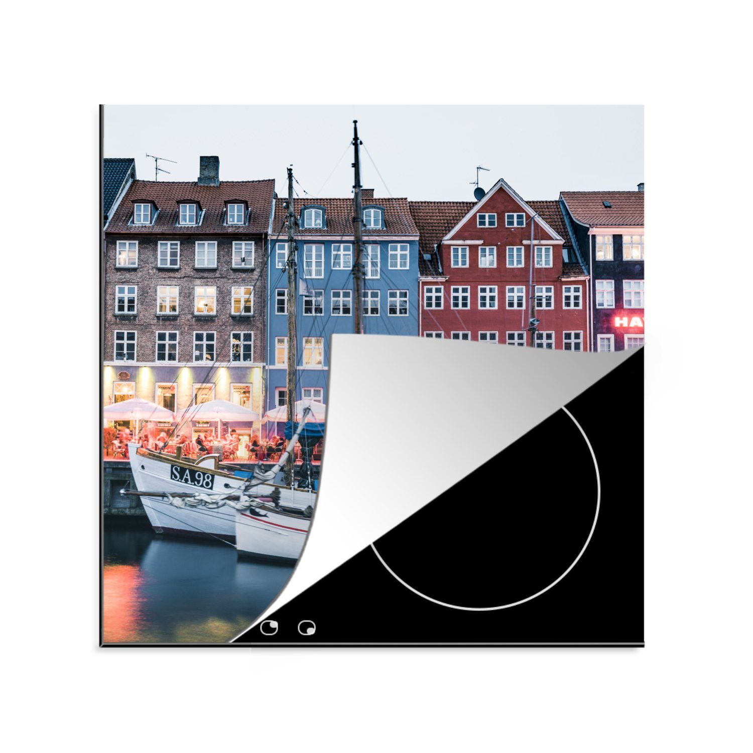 MuchoWow Herdblende-/Abdeckplatte Kopenhagen am Morgen - Dänemark, Vinyl, (1 tlg), 78x78 cm, Ceranfeldabdeckung, Arbeitsplatte für küche