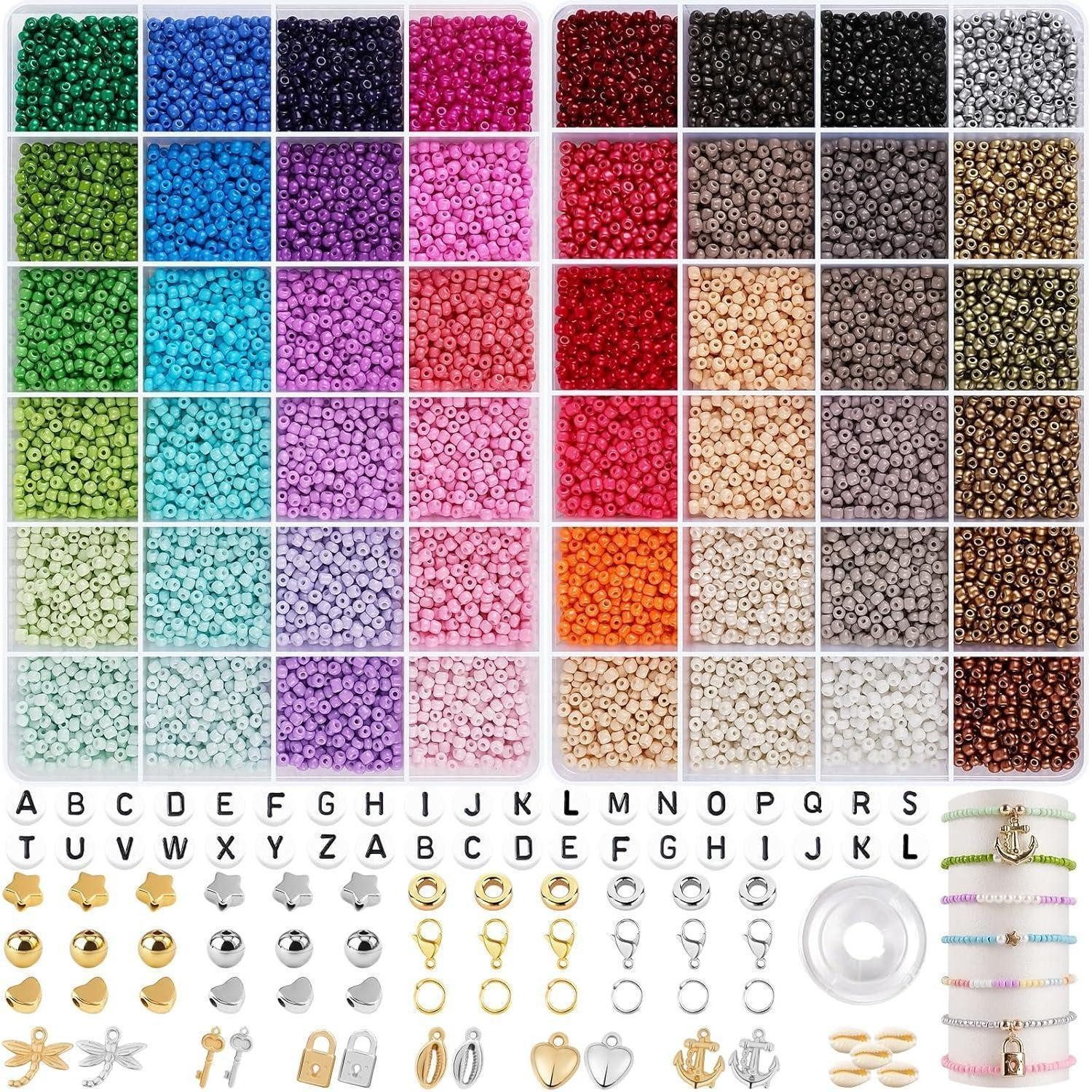 LuxusKollektion Ketten und Armband Set Perlen 3mm Perlenset 48Farben 2Boxen Armband Bunt - 48Bunte