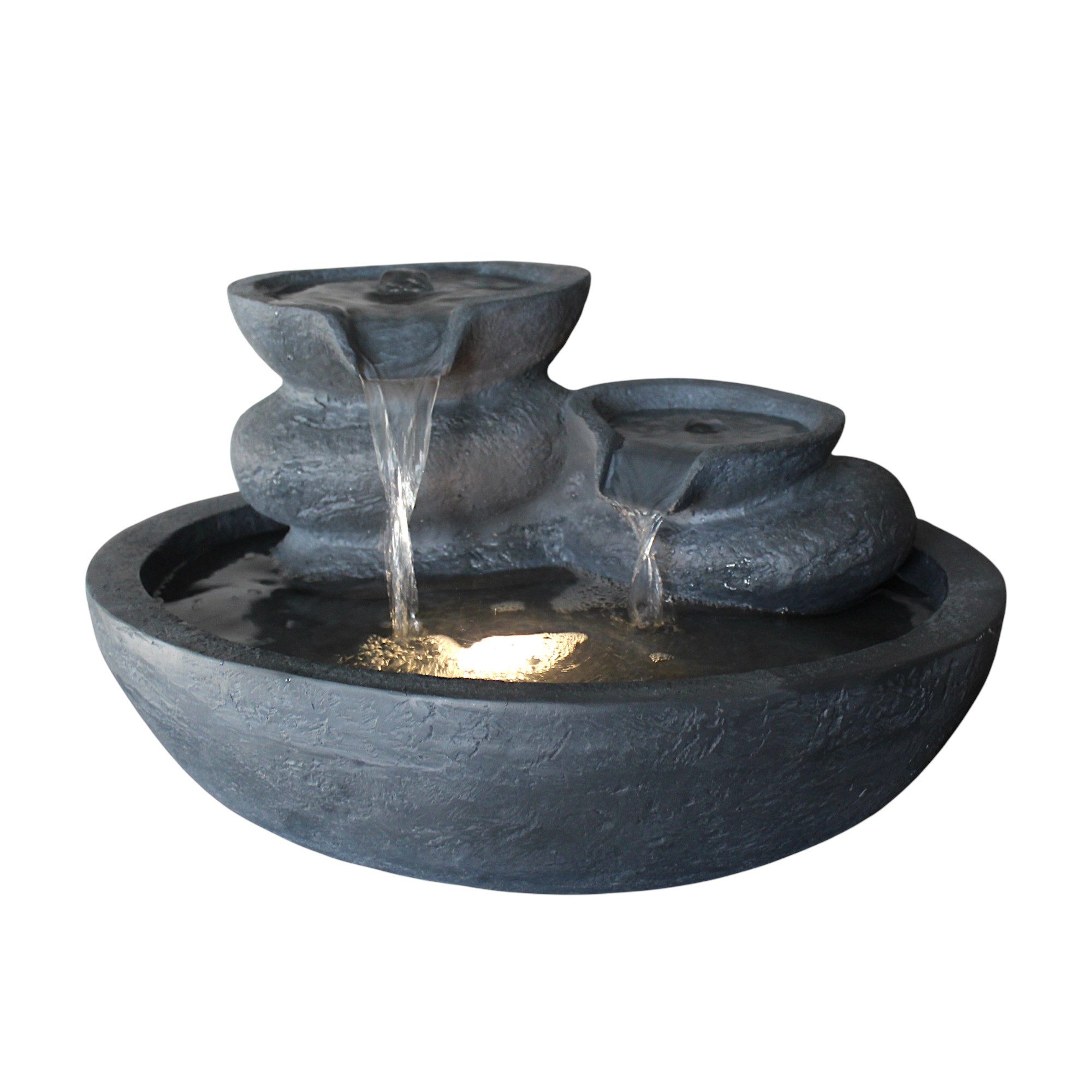 Arnusa Gartenbrunnen Zimmerbrunnen mit LED Beleuchtung Kaskade Springbrunnen, Wasserbecken BxT: 49,5x40 cm, Garten Dekoration Wasserfall
