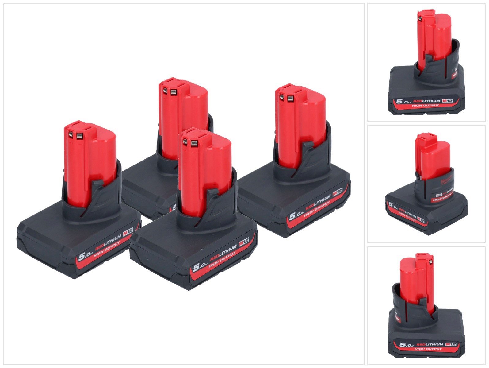 Milwaukee Akku Set 4x M12 HB5 High Output 12 V 5,0 Ah / 5000 mAh Li-Ion Akku (Akkupacks