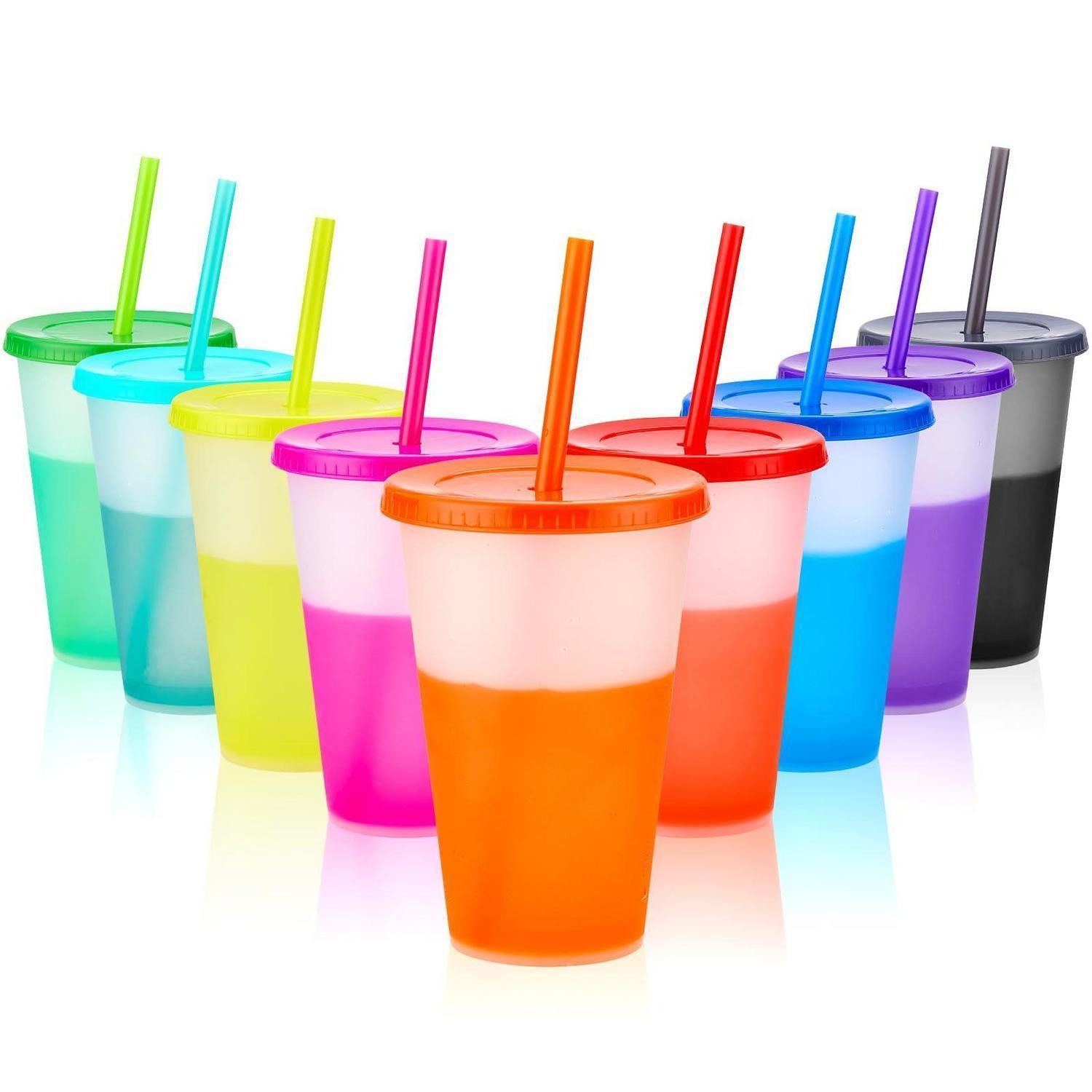 LuxusKollektion Becher Trinkbecher 9er Set Farbwechsel 16oz, Kunststoff