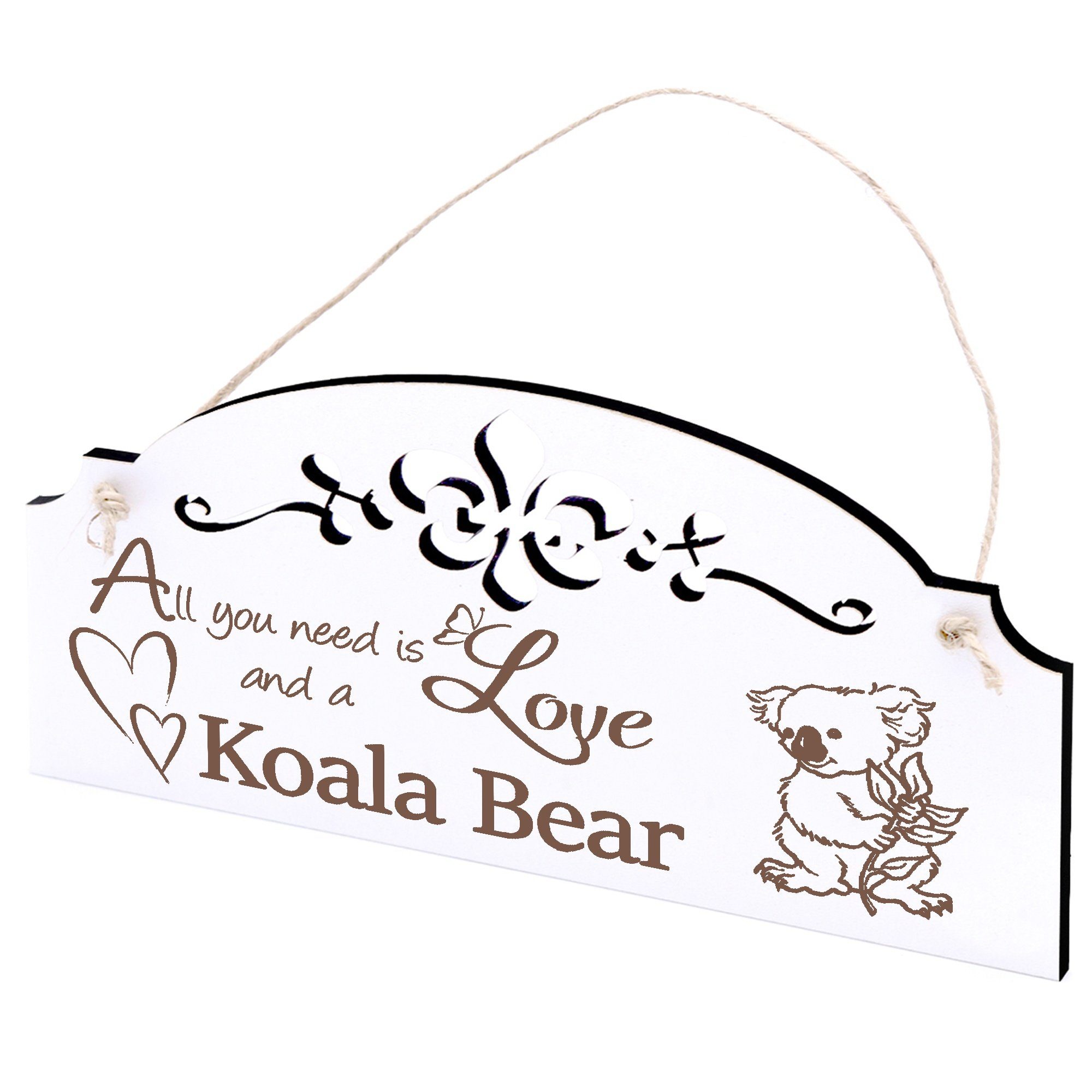 Dekolando Hängedekoration Koala mit Blatt Deko 20x10cm All you need is Love