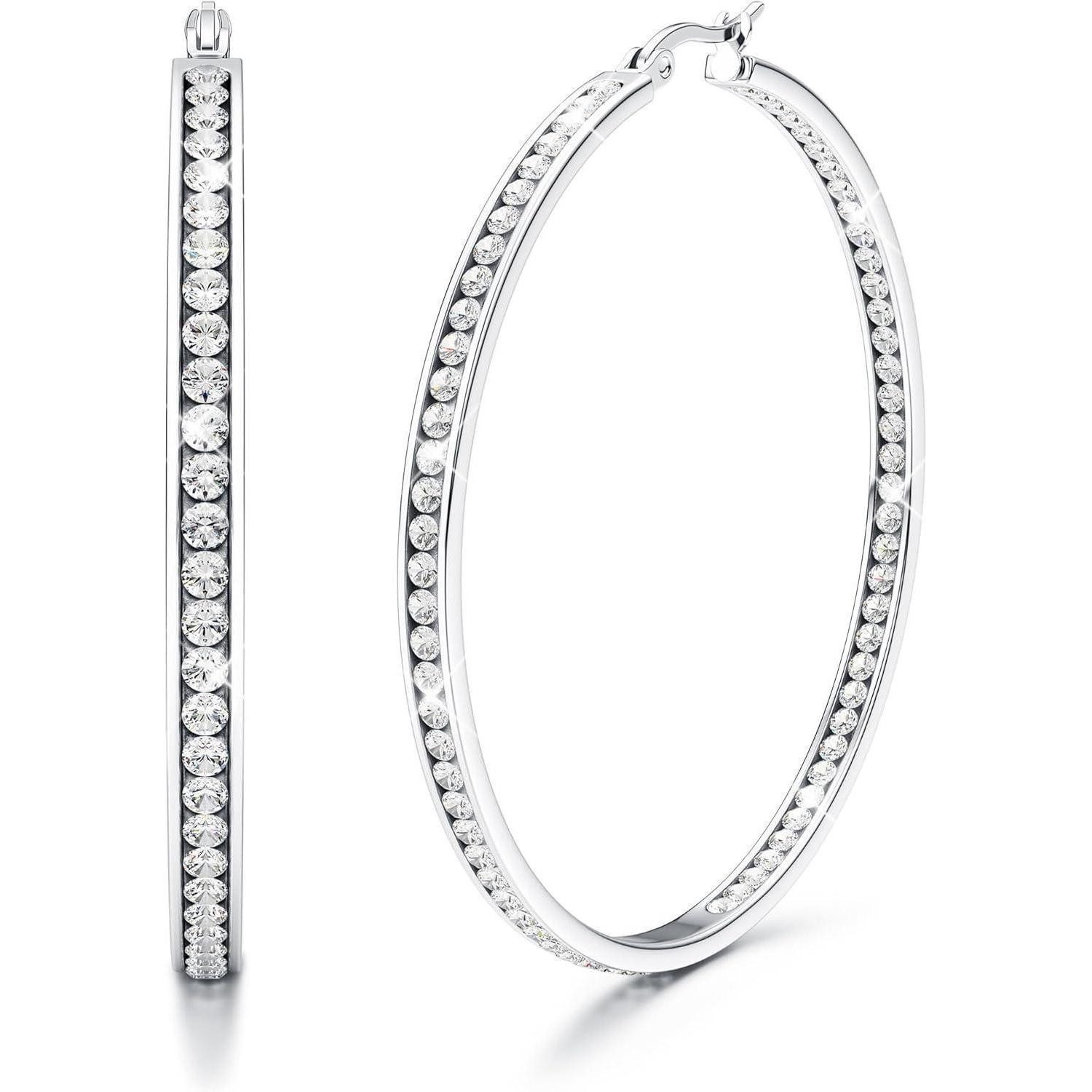 LuxusKollektion Paar Creolen Creolen Edelstahl Damen hypoallergen Zirkonia Silber 50.0 Millimeter