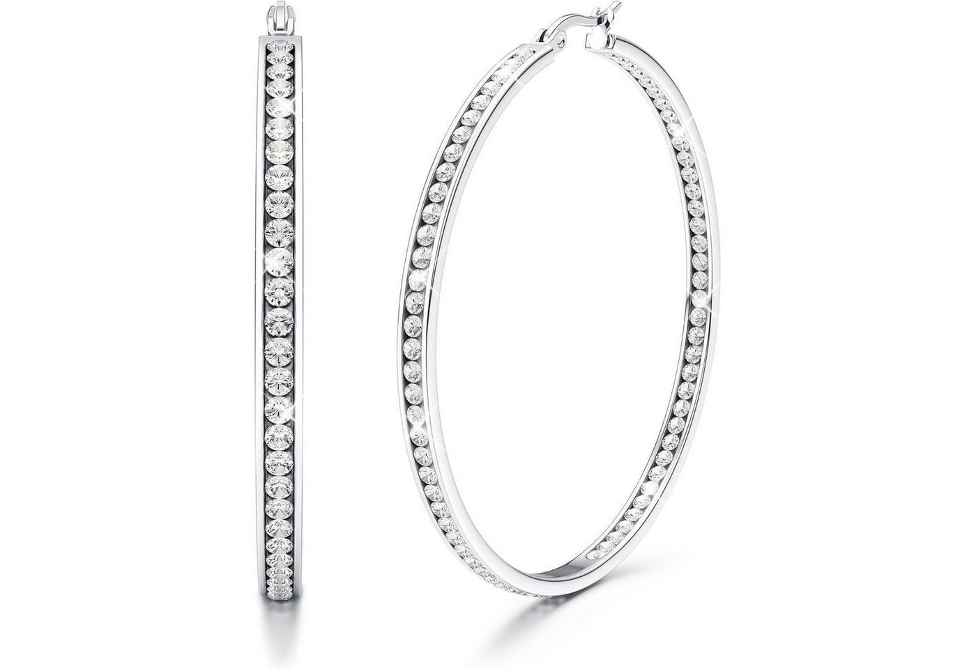 LuxusKollektion Paar Creolen Creolen Edelstahl Damen hypoallergen Zirkonia Silber 50.0 Millimeter