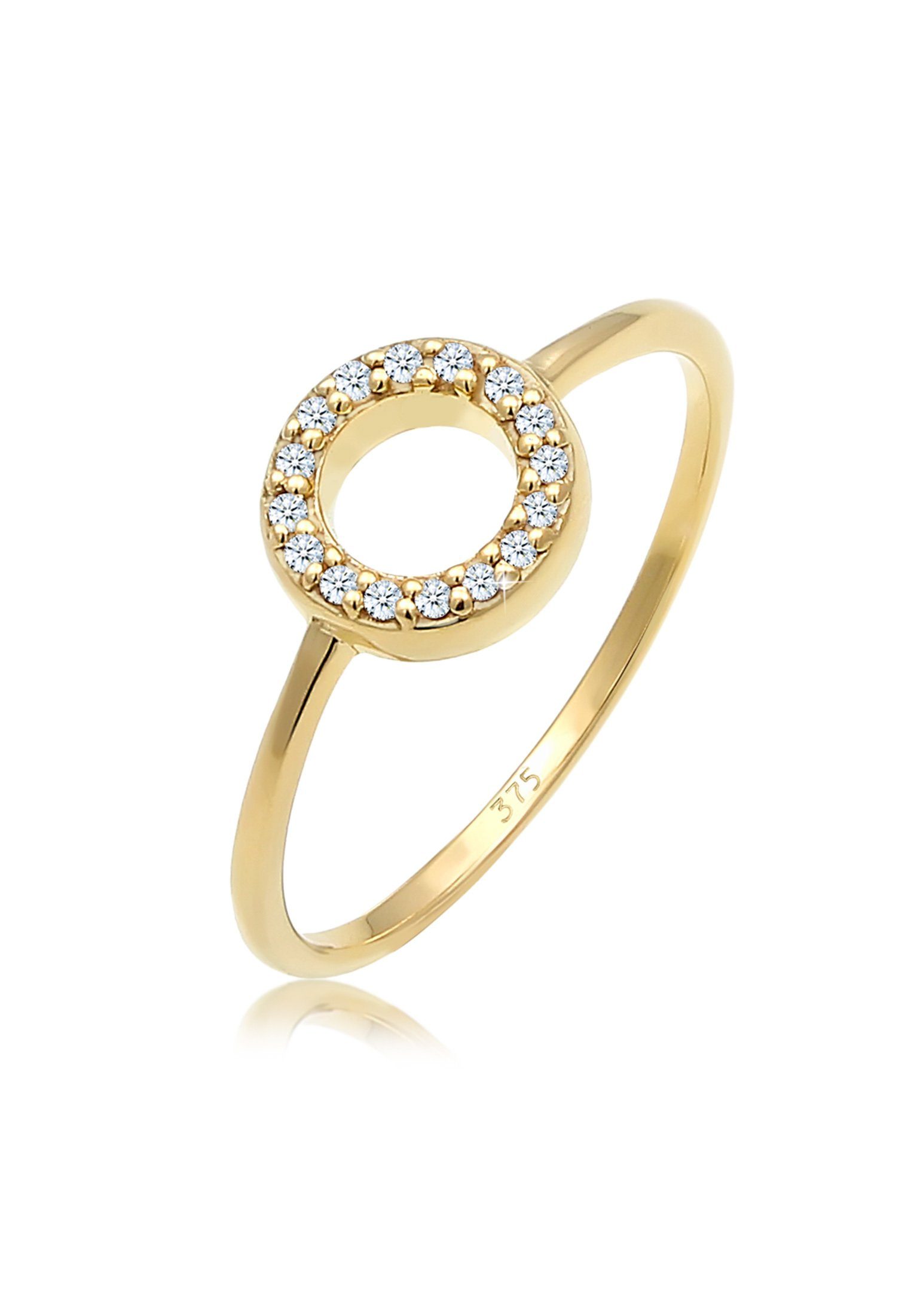 Elli DIAMONDS Verlobungsring Kreis Diamant Weiß Brillantschliff (0.08ct) 375 Gelbgold