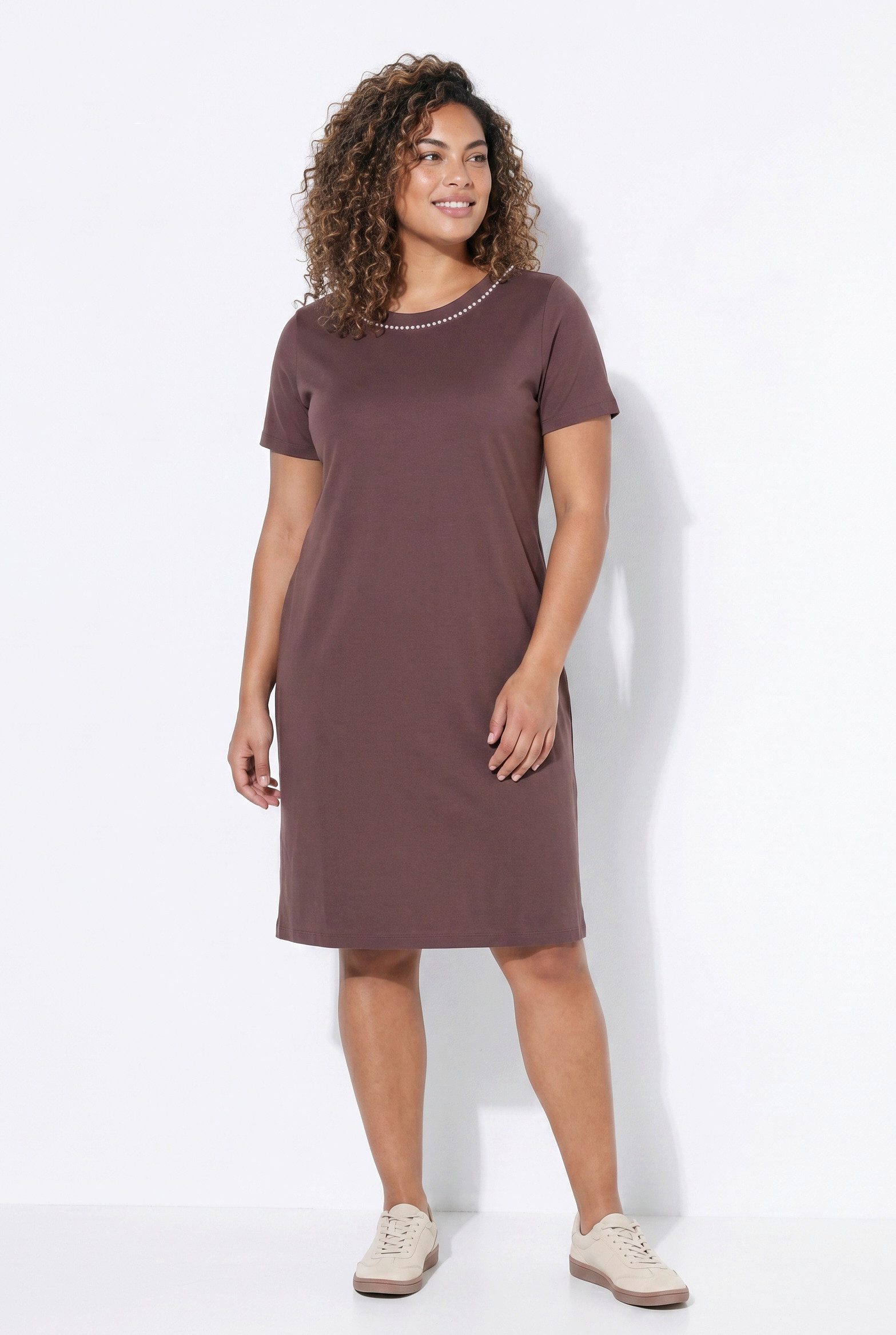 MIAMODA Jerseykleid Jerseykleid A-Linie Zierperlen Halbarm