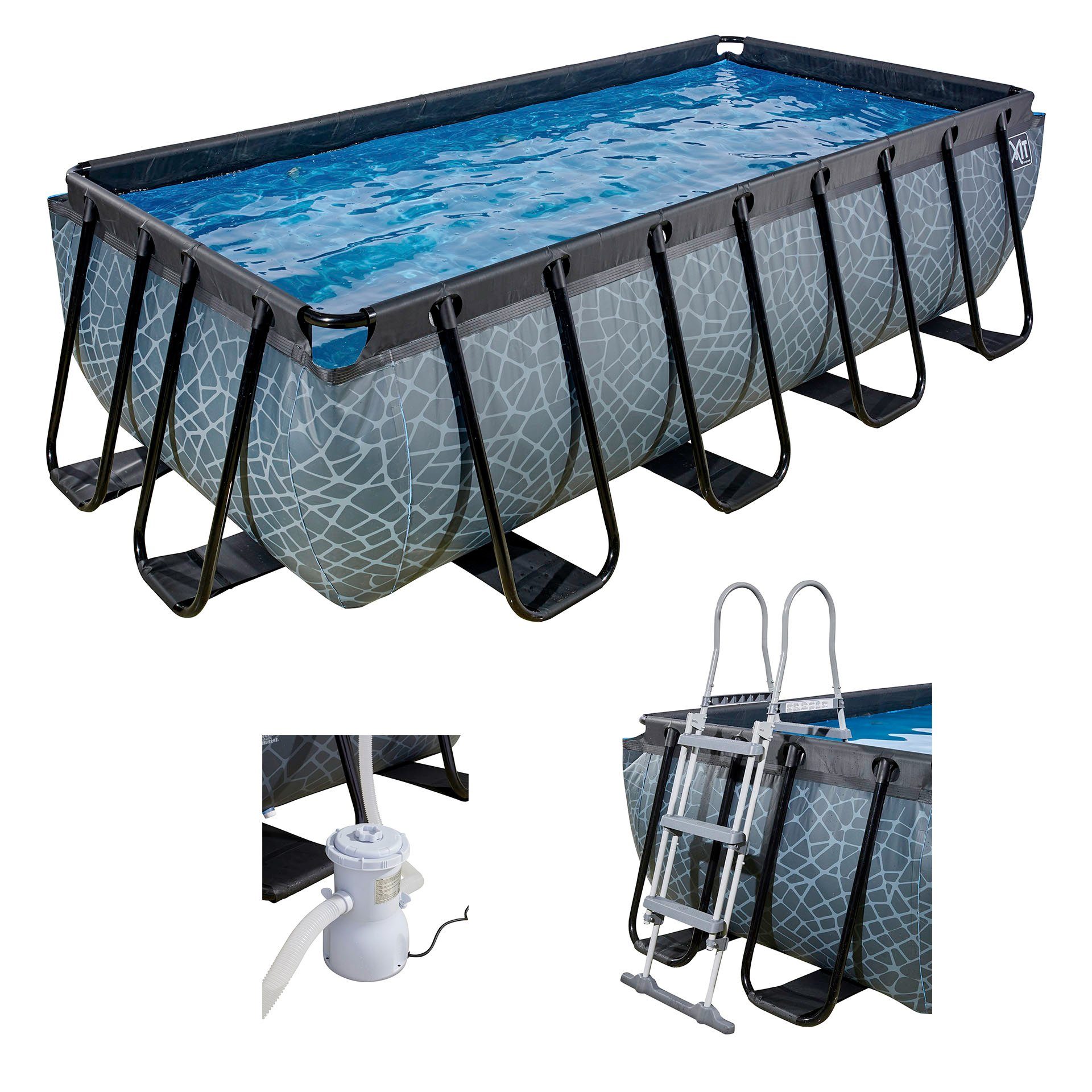 EXIT Framepool (Set, 3-tlg), BxLxH: 200x400x100 cm, mit Filterpumpe und Sicherheitsleiter